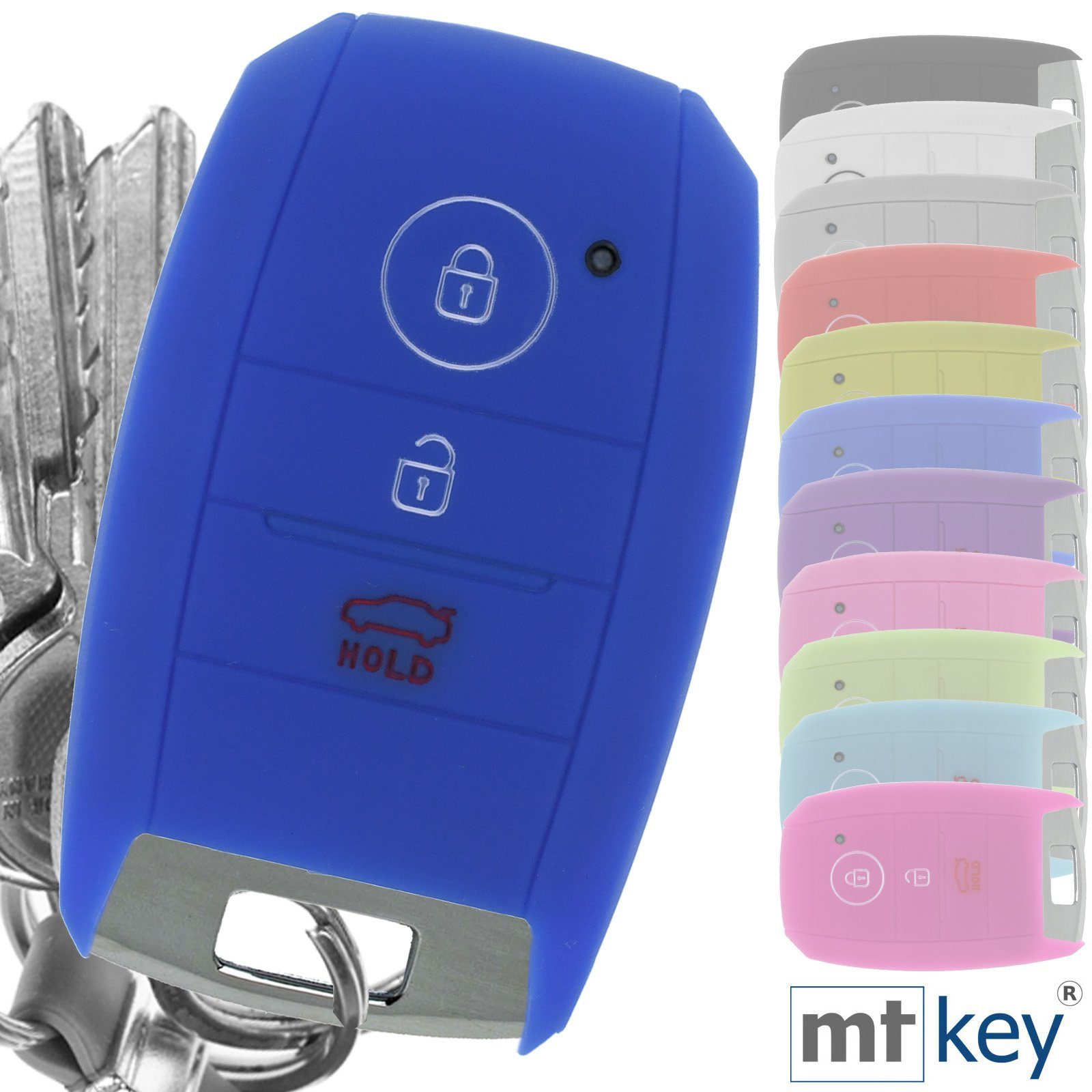 mt-key Schlüsseltasche Autoschlüssel Softcase Silikon Schutzhülle Blau, für KIA Picantio Rio Ceed Soul Sportage Stonic 3 Tasten KEYLESS