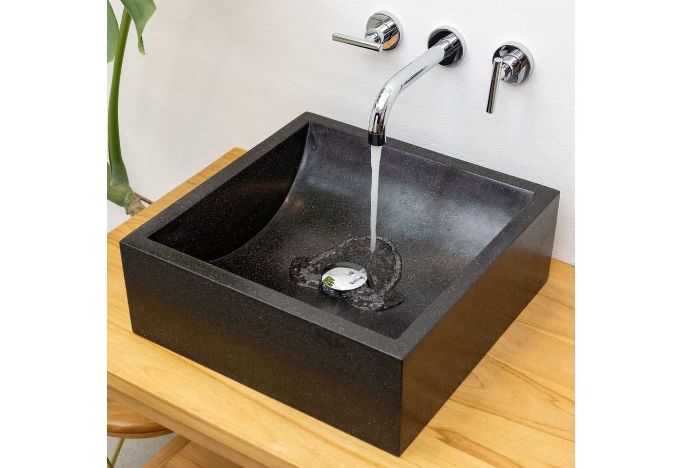 Thumbnail - wohnfreuden Aufsatzwaschbecken Terrazzo Waschbecken THERA 40 cm schwarz (Kein Set), 55_125811
