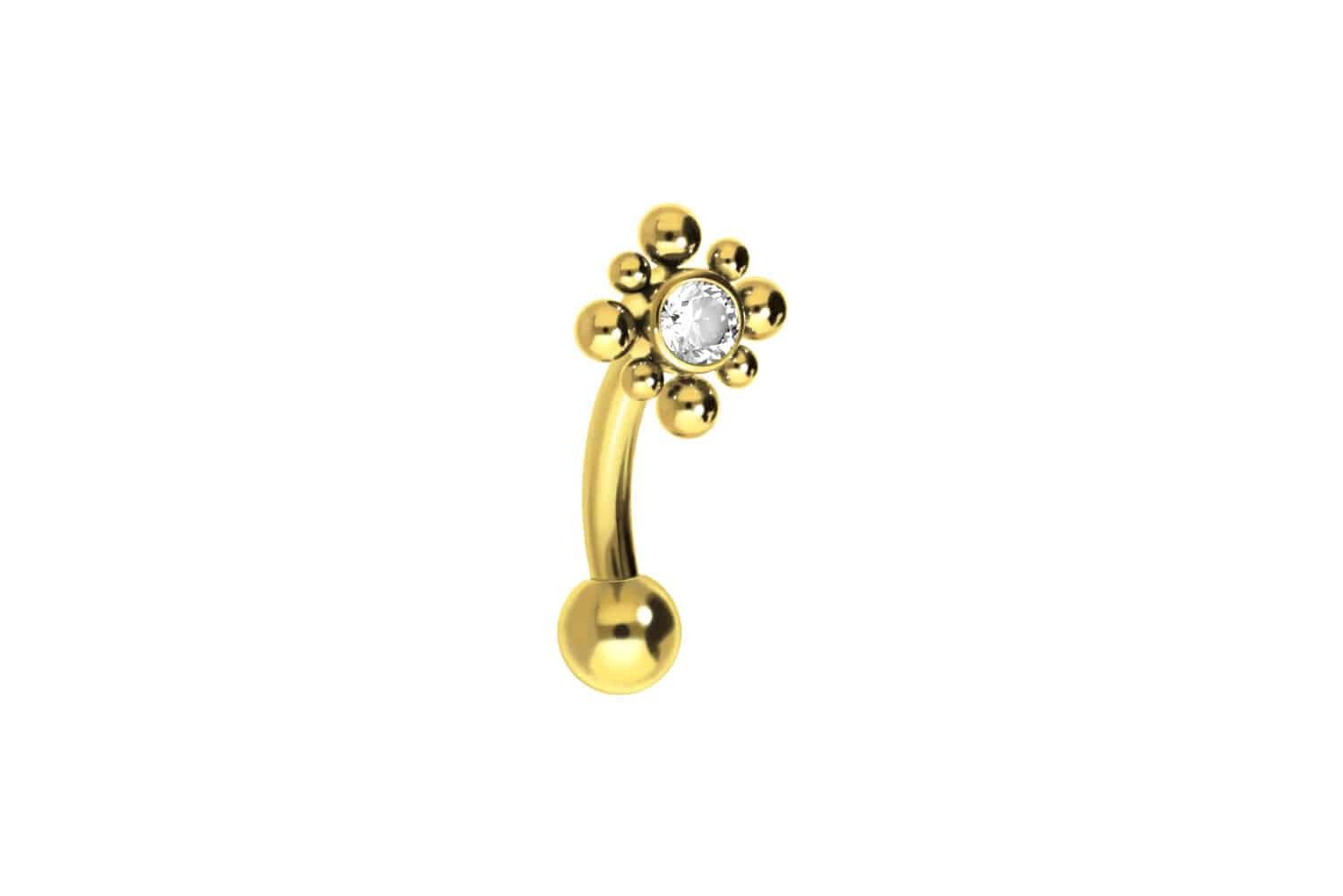 Bauchnabelpiercing Titan Banane mit Push Fit KRISTALL + KUGELQUADRAT
