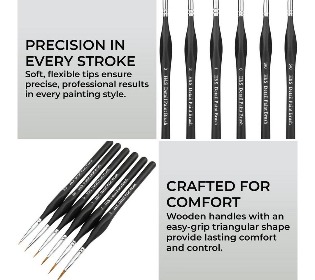Thumbnail - H&S Pinsel Precision Brush Set - 6 Synthetic Hair Brushes, (6 St), Pinselset - 6 Pinsel für Modellbau, Malen nach Zahlen