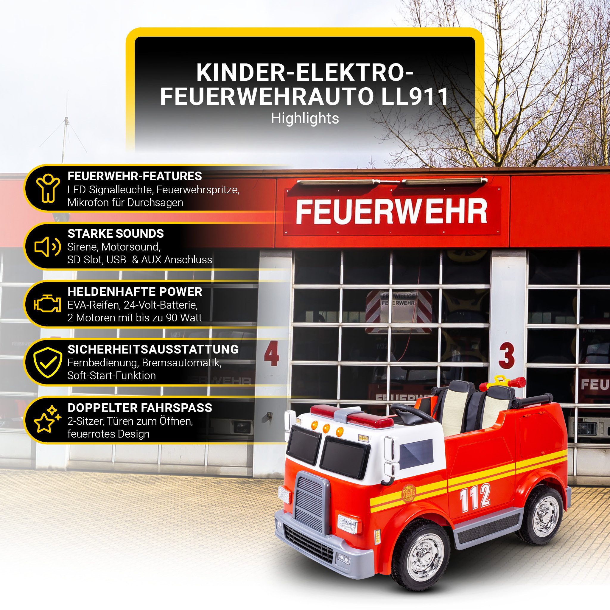 Actionbikes Motors Elektro-Kinderauto Kinder Feuerwehr Auto LL911 Elektro - günstig online kaufen