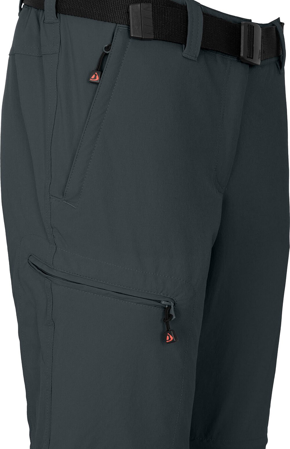 Bergson Outdoorhose NARRABEEN Doppel Zipp-Off Damen Wanderhose, vielseitig pflegeleicht, Kurzgrößen, dunkel grau