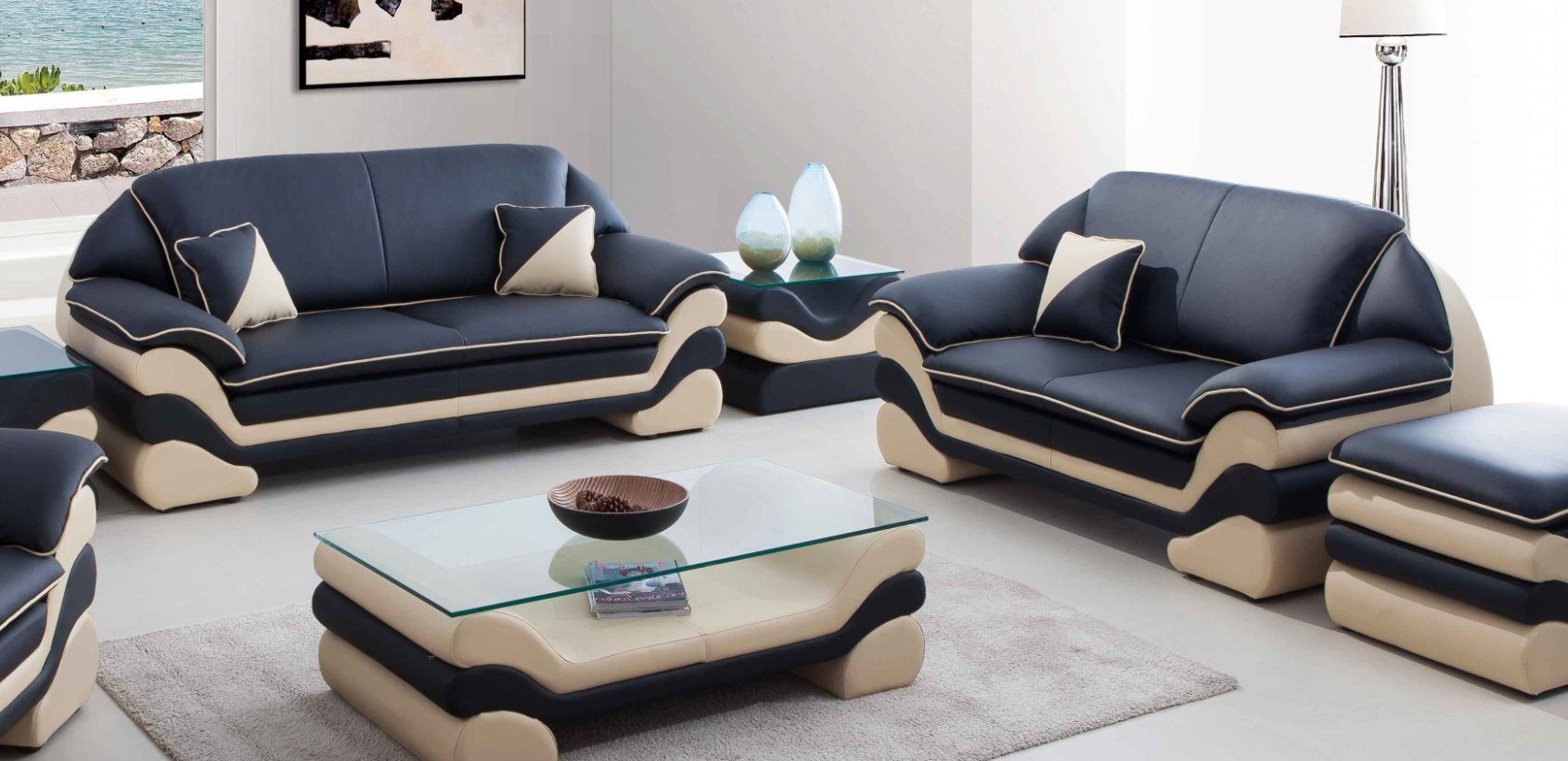 Sitzer JVmoebel Garnitur, Sofa in Design Schwarz-beige 3+2 Europe Wohnlandschaft Made Sofa