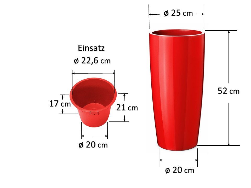 Floralo e. K. Blumentopf Kunststoff-Pflanztopf “Teramo” rund, rot hochglänzend
