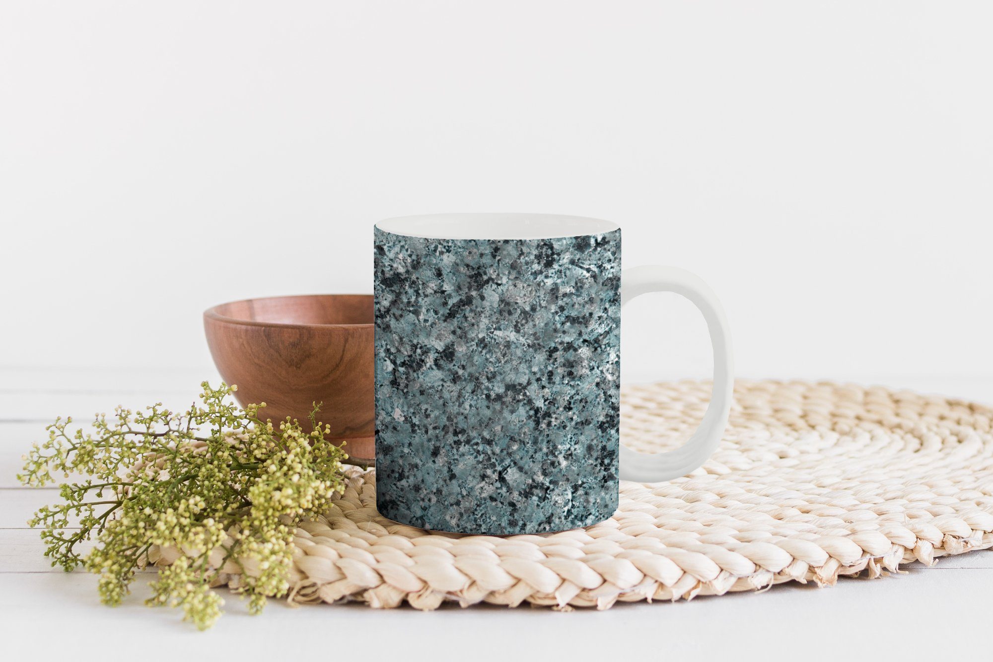 Blau - Tasse Teetasse, - Keramik, Kristalle Geschenk Schwarz, MuchoWow Becher, Kaffeetassen, - Granit Teetasse,