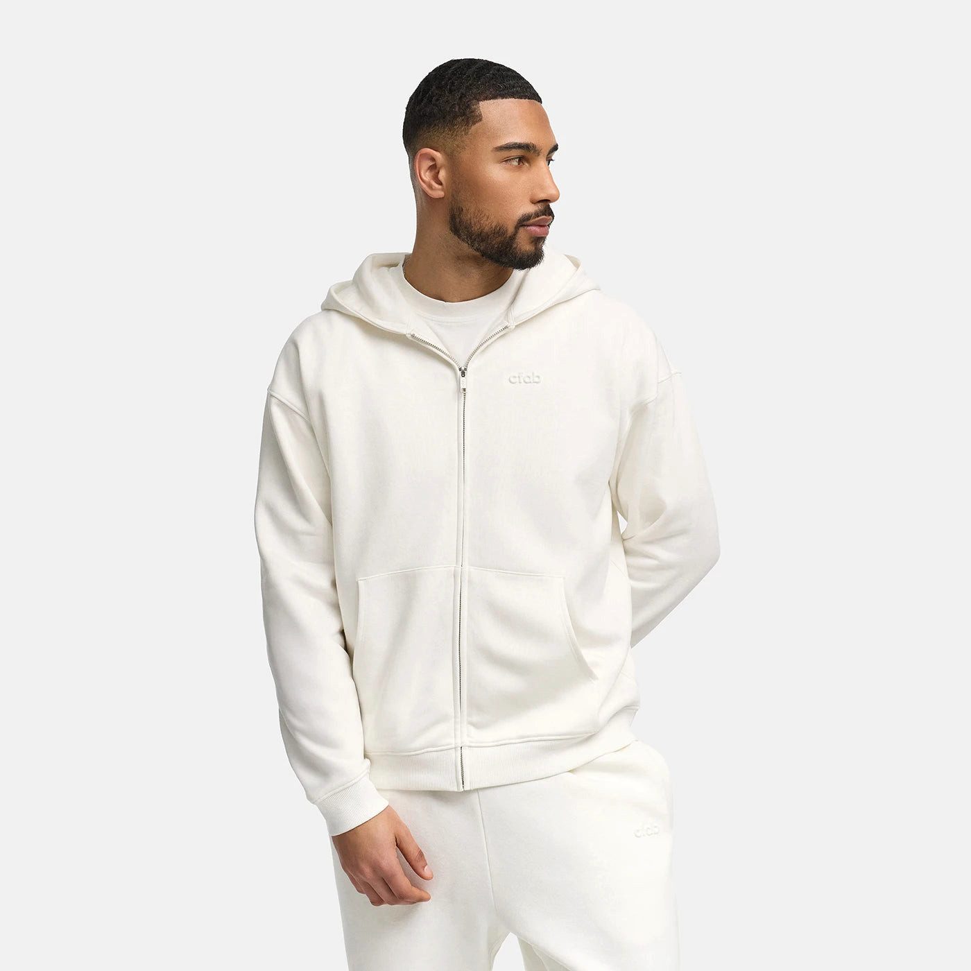 cfab (creamy fabrics) Hoodie Menswear Relaxed Fit Zip Hoodie-Cloud Dancer-S (1-tlg)