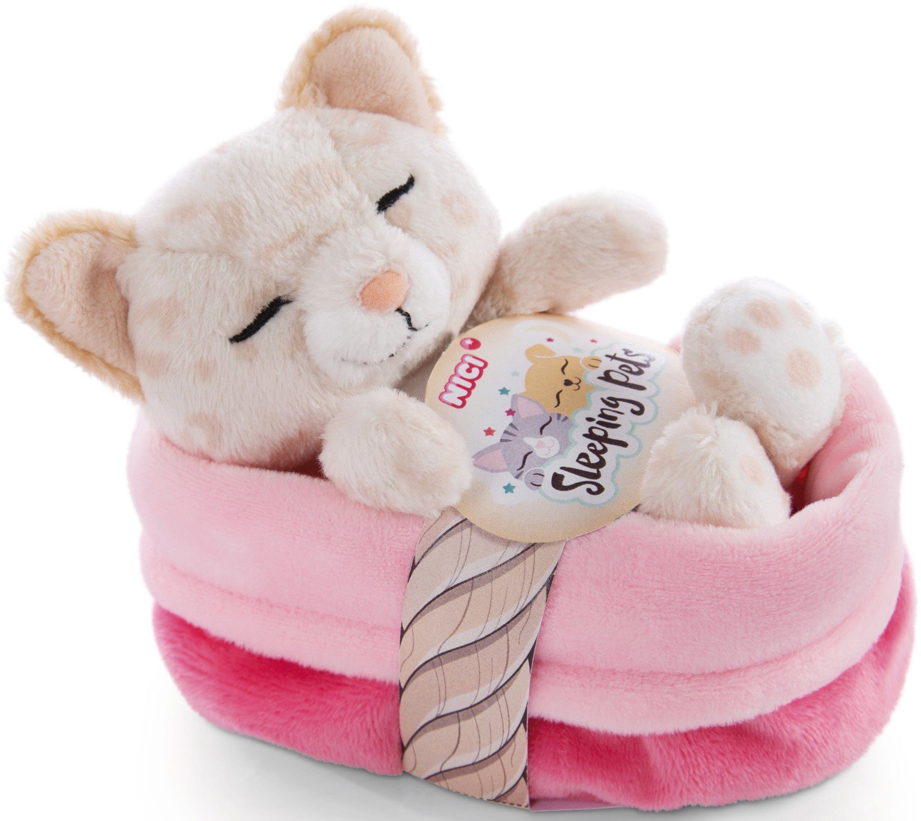 Nici Kuscheltier Sleeping Pets, Kätzchen mit Leopardenmuster, 12 cm, im Körbchen