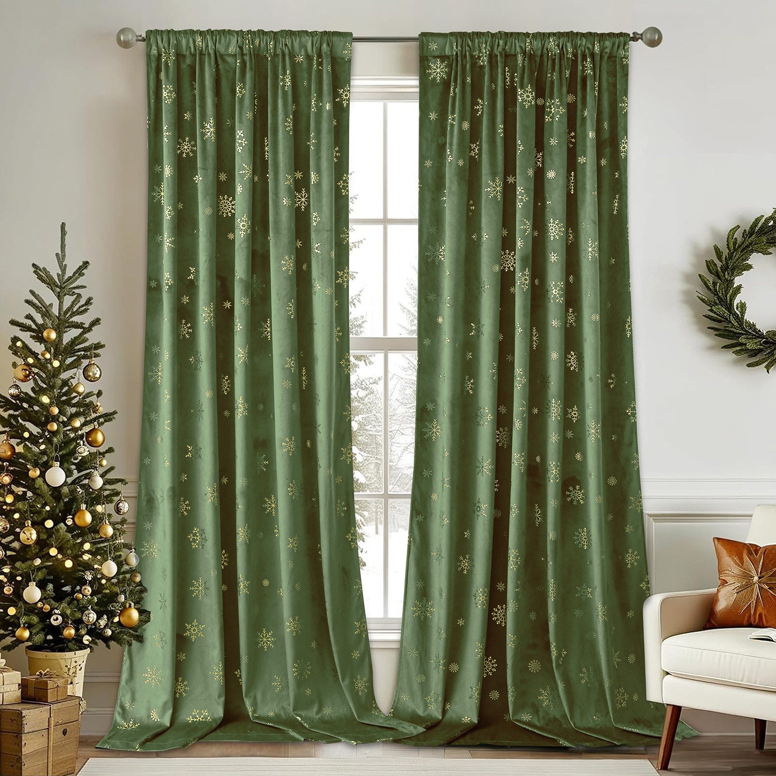 Lapamax Gardine Schneeflocke Weihnachtsvorhang Thermoisolierte Verdunkelungsvorhänge, Multifunktionsband, Fenstervorhänge für Wohnzimmer und Schlafzimmer