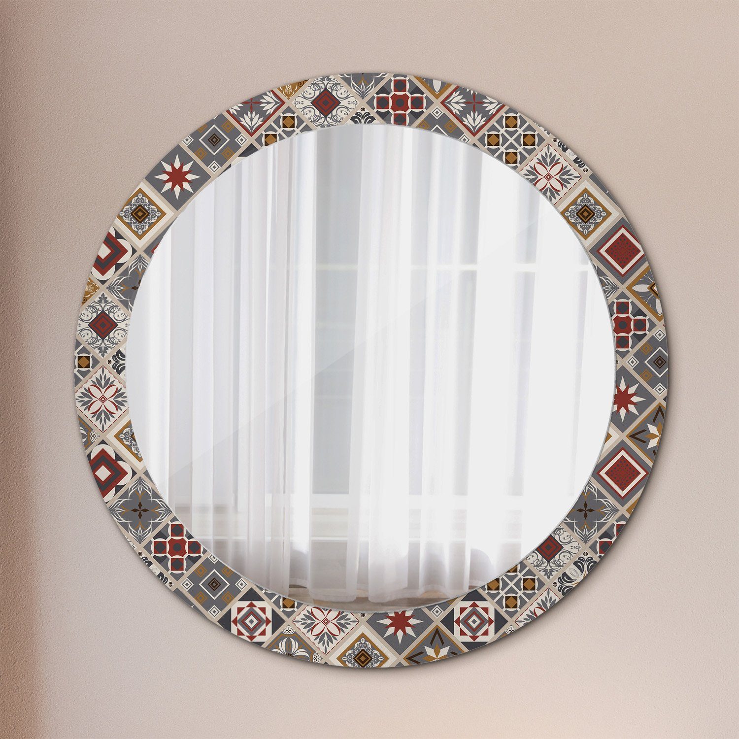 Deko Design Badspiegel Ø80cm mit Wandmontage Türkisch Aufdruck Rund: Tulup Spiegel (Hängespiegel, mit Rund Badspiegel Muster Aufdruck)
