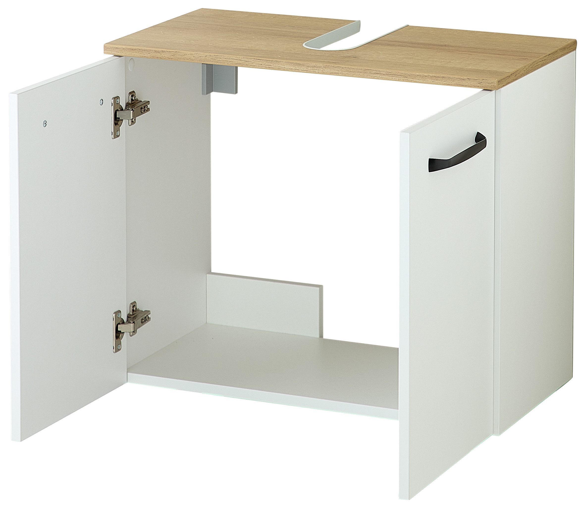 Saphir Waschbeckenunterschrank Quickset 500, 2 Türen, Siphonausschnitt Waschbeckenschrank inkl. Türdämpfer, Griffe in Schwarz – Bild 4 von 5