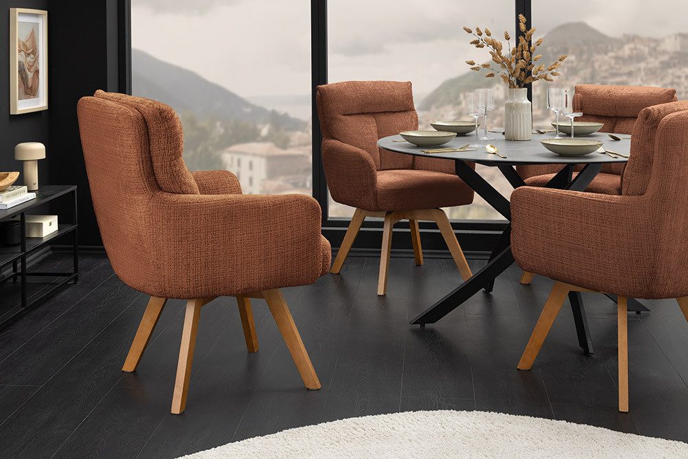 riess-ambiente Polsterstuhl BIG GEORGE rost braun / natur - Drehstuhl, Chenillestoff, Buchenholz (Einzelartikel, 1 St), Esszimmer · 360° drehbar · mit Armlehne · Retro · Federkern-Polsterung