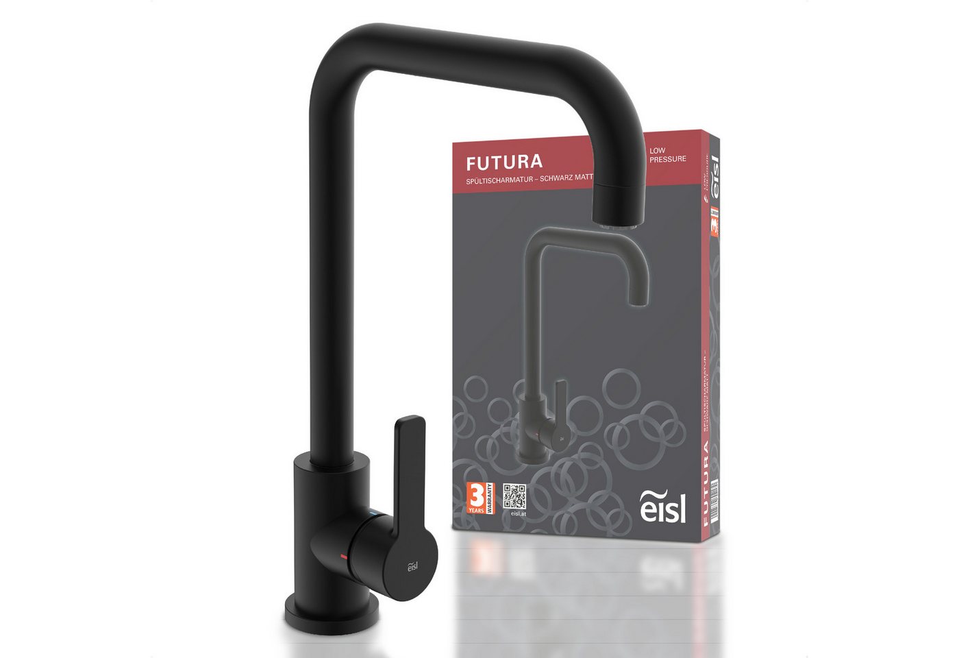 Eisl Spültischarmatur Futura Niederdruckarmatur, Dripless, Cold-Start, 360° schwenkbar