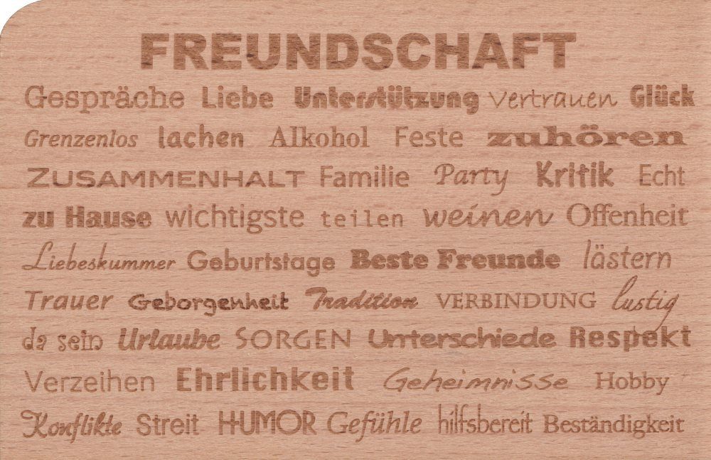 Postkarte "Freundschaft" Holzpostkarte