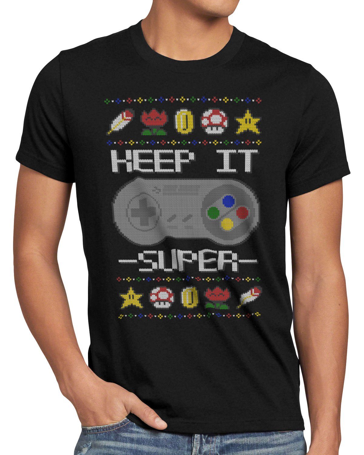 style3 Print-Shirt Herren T-Shirt Keep it Super Ugly Sweater snes x-mas pulli weihnachtsbaum