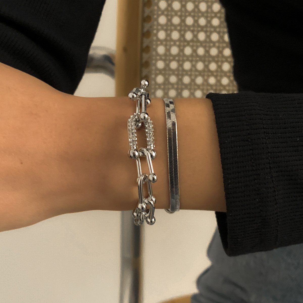 MOPUEA Armband 2 Stk Armband Einfaches U förmiger quadratischer Schnalle Verstellbare