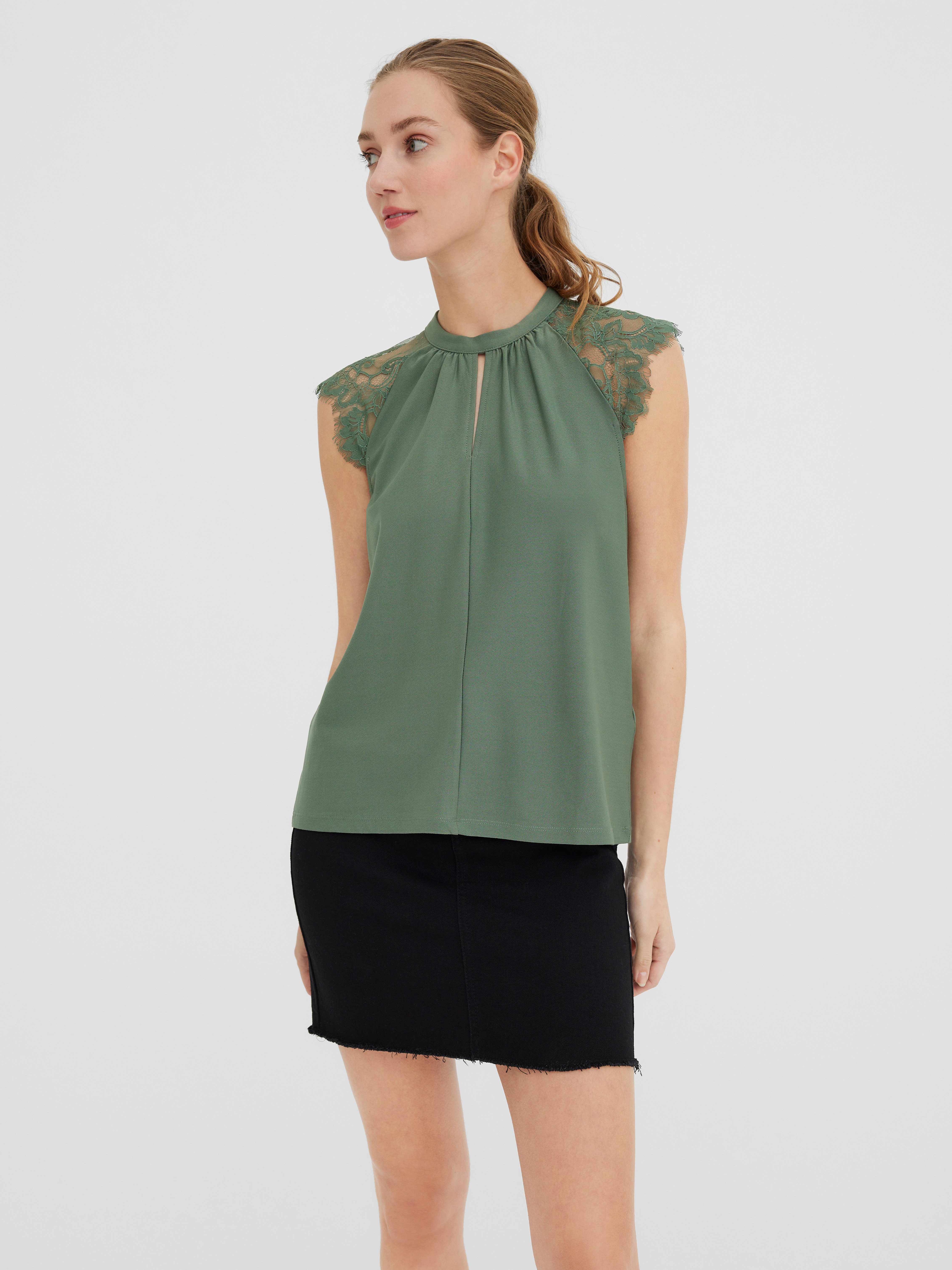 Vero Moda Spitzentop VMMILLA SL LACE TEE Materialmix, regular fit