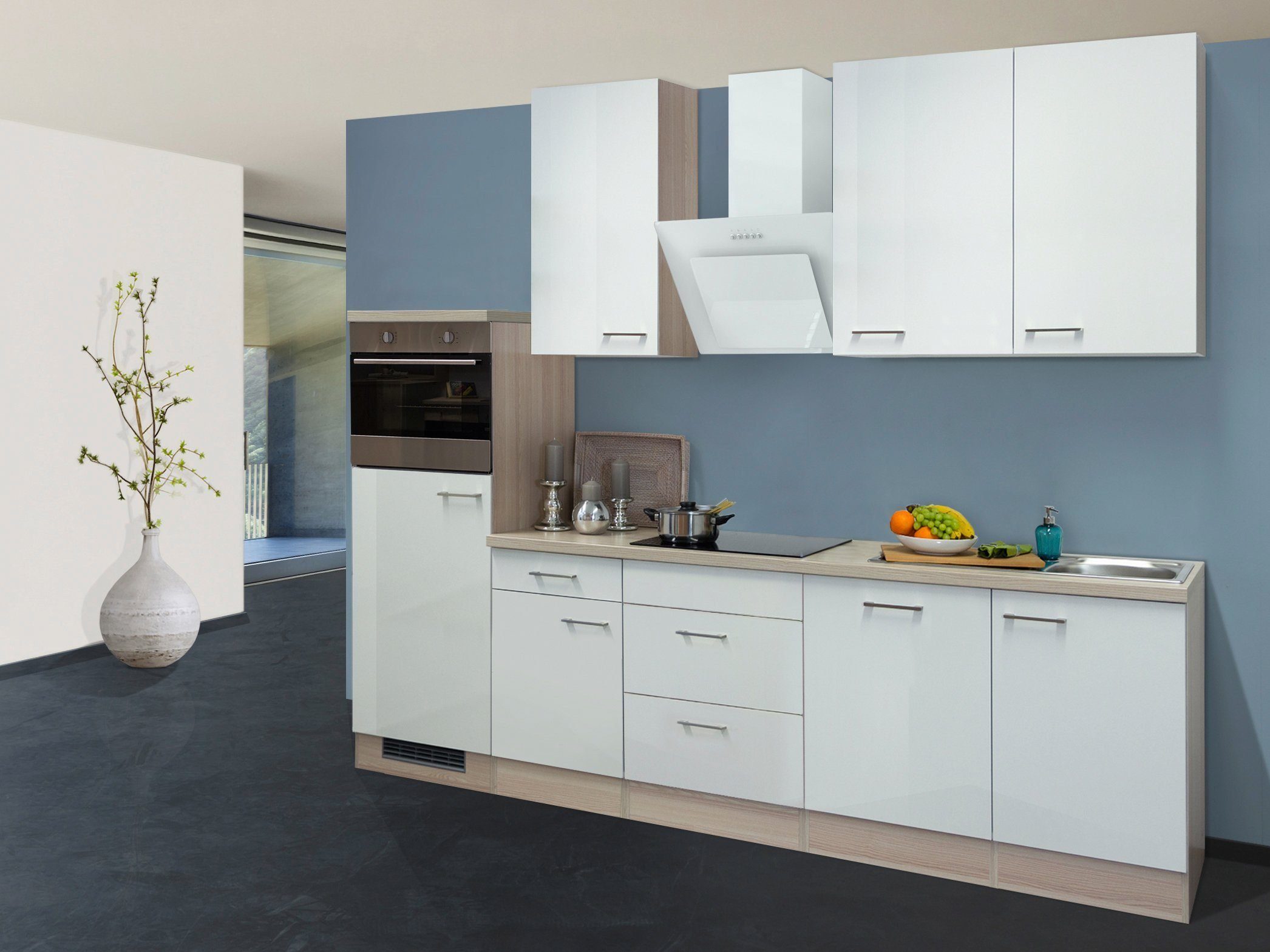 Flex-Well Küchenzeile Oregon, mit E-Geräten, Gesamtbreite 280 cm weiß