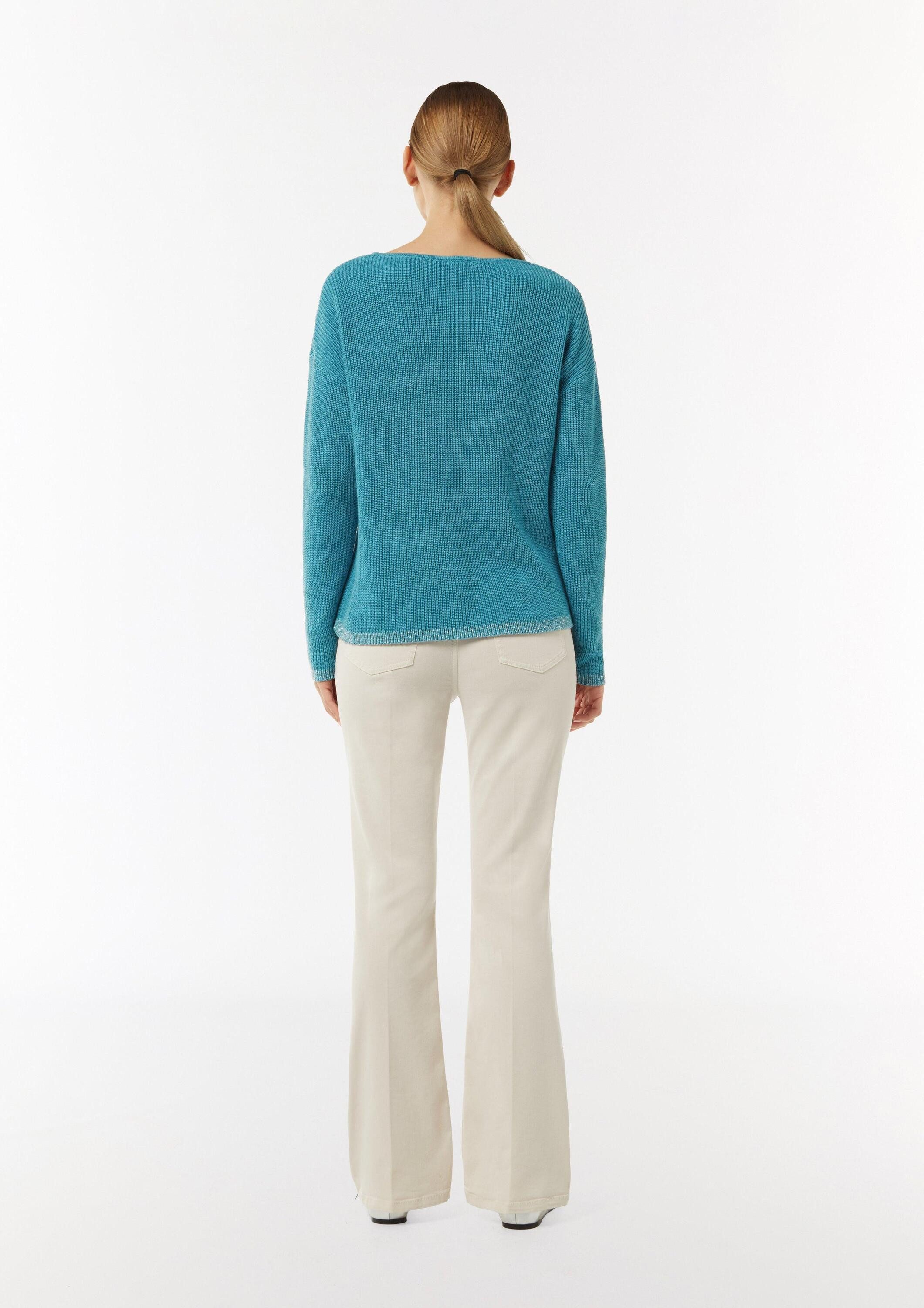 comma Longpullover Strickpullover Strickpullover mit Metallic-Garn-Details an Saum und Bündchen