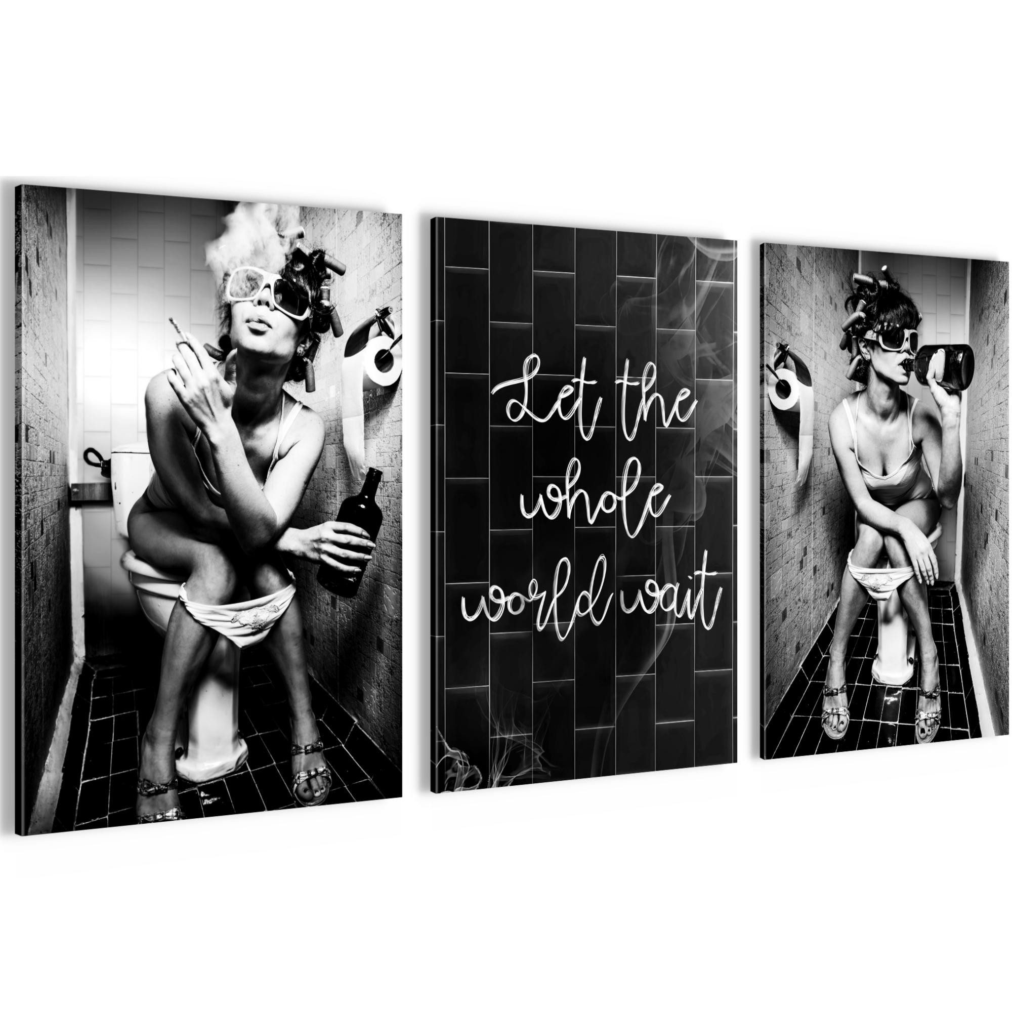 Novart Wandbild Wandbilder Set Frau im Badezimmer Lustige Toiletten Bilder, Frauen (3 St)