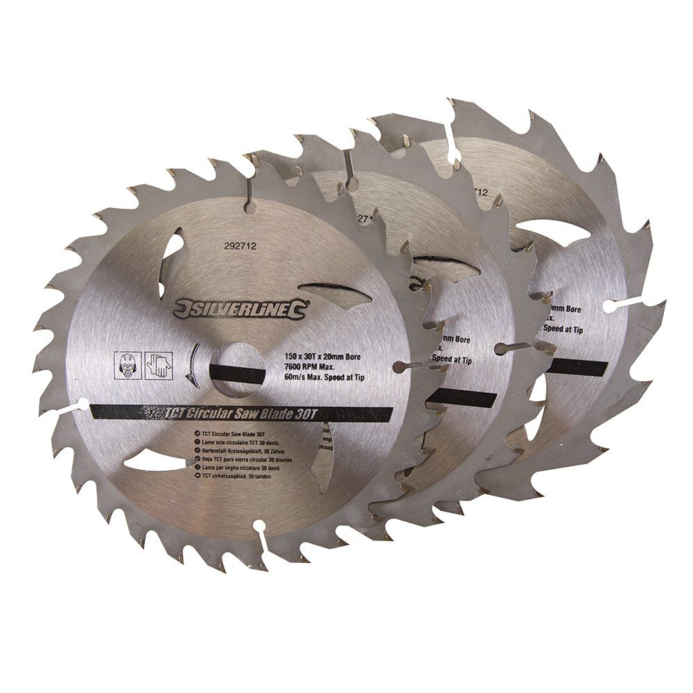 Silverline Kreissägeblatt Hartmetall Kreissägeblätter 16, 150 30 mm und Zähnen 24 Set x mit 20