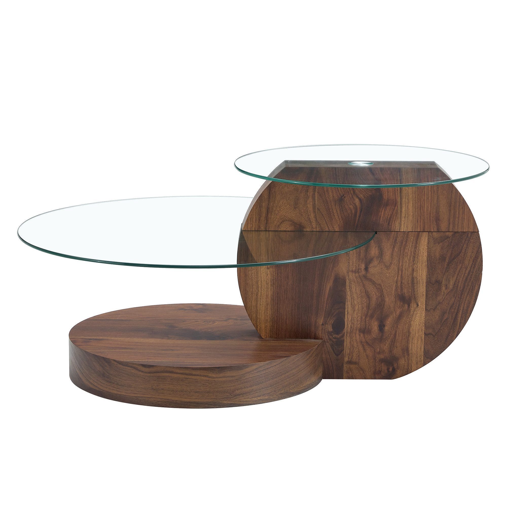 gopop Couchtisch 2er Set, Rundes Glas-Beistelltisch Wohnzimmertisch mit Stauraum, 6 mm Hartglasplatten, MDF-Basis, 90x70 cm