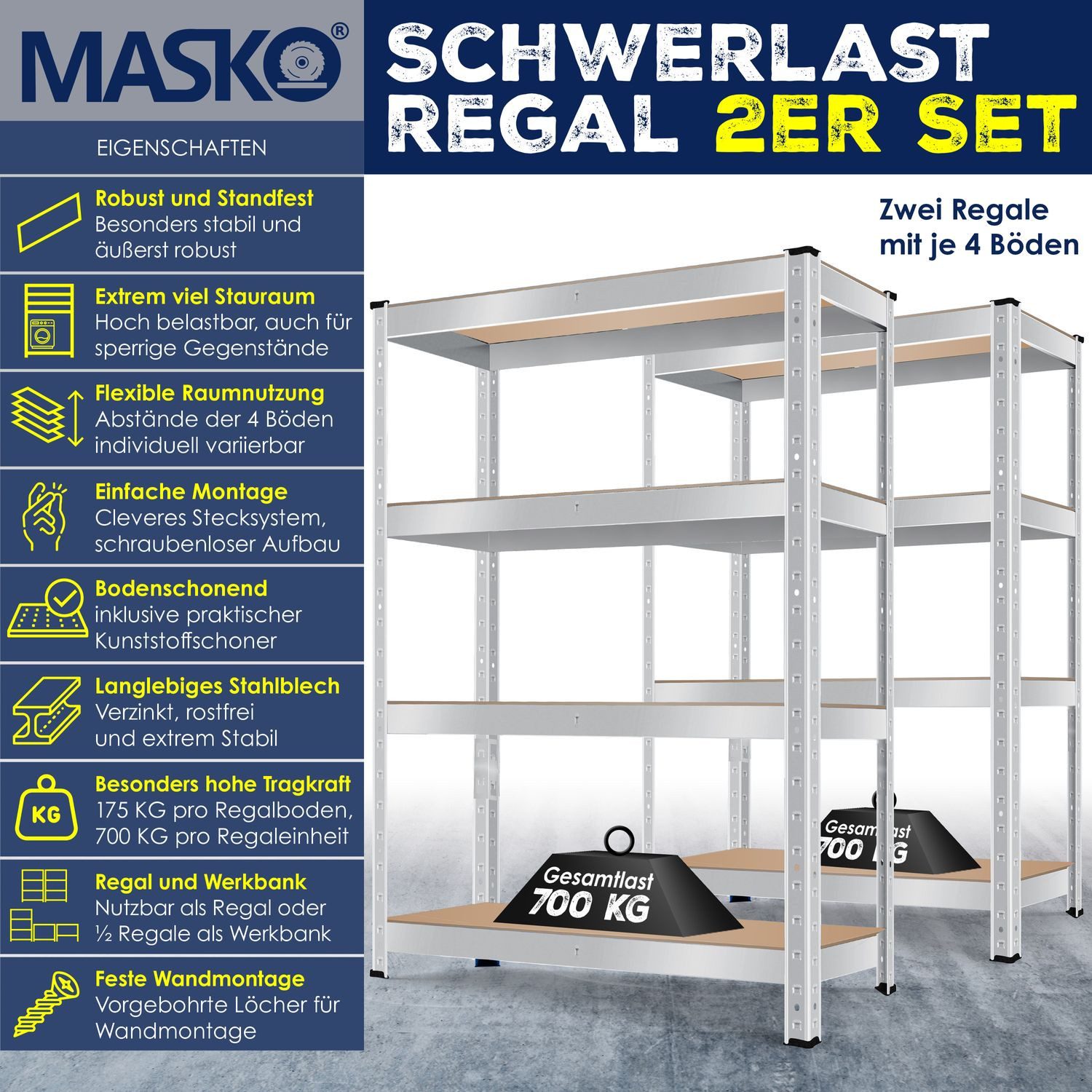 MASKO Schwerlastregal, 2er-Set Lagerregal Schwerlastregal, Kellerregal günstig online kaufen