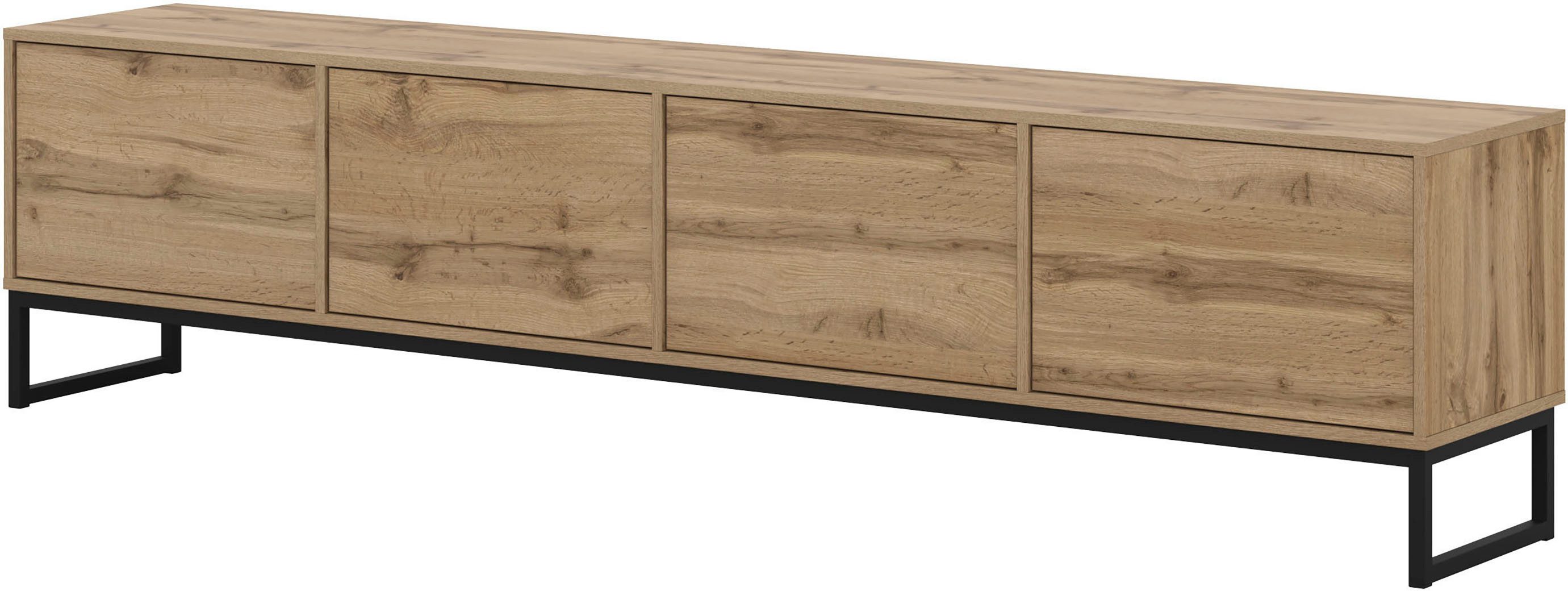 OTTO home Lowboard Loft, Breite 208,5 cm, TV-Board mit 4 Klappen, Metallkufen, TV-Kommode mit viel Stauraum, push-to-open-Funktion
