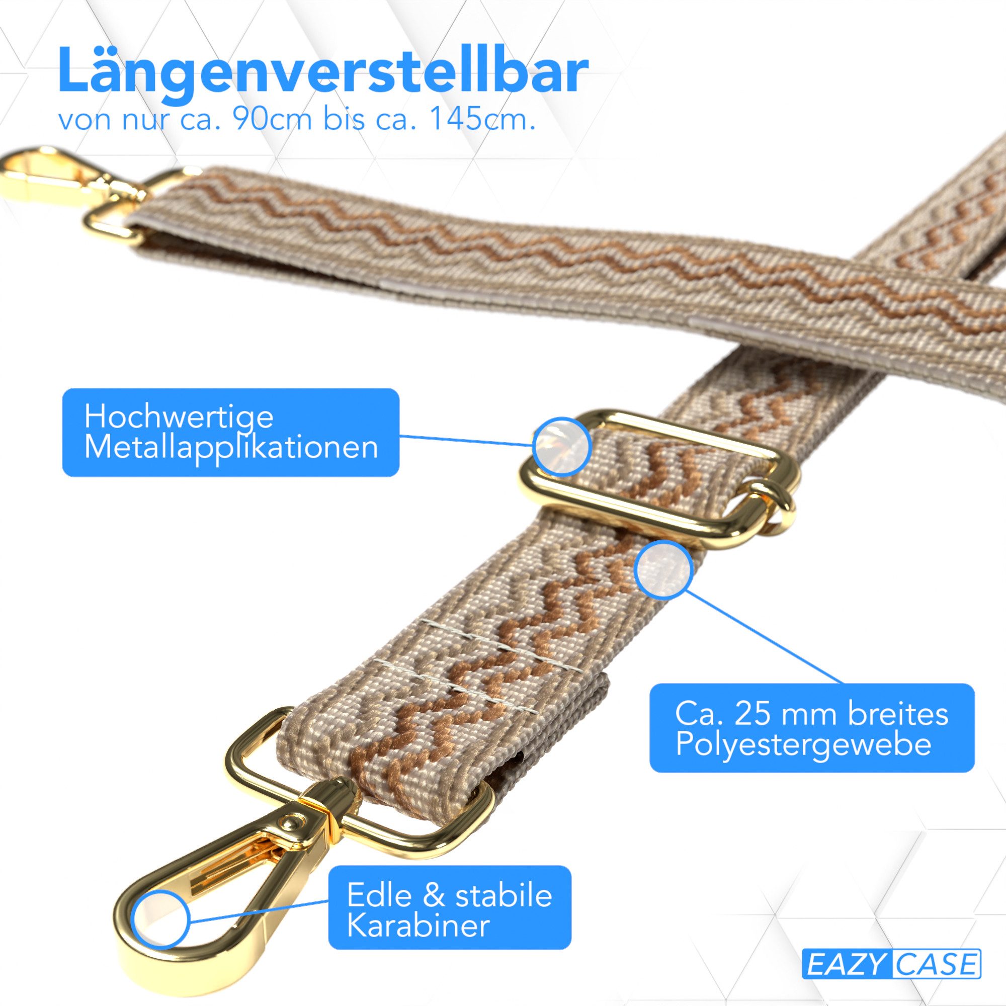 EAZY CASE Schulterriemen Ersatz Taschenriemen Boho Style Cross Bag Wave Handytaschenband Smartphonekette Schultertasche Beige – Bild 3 von 5