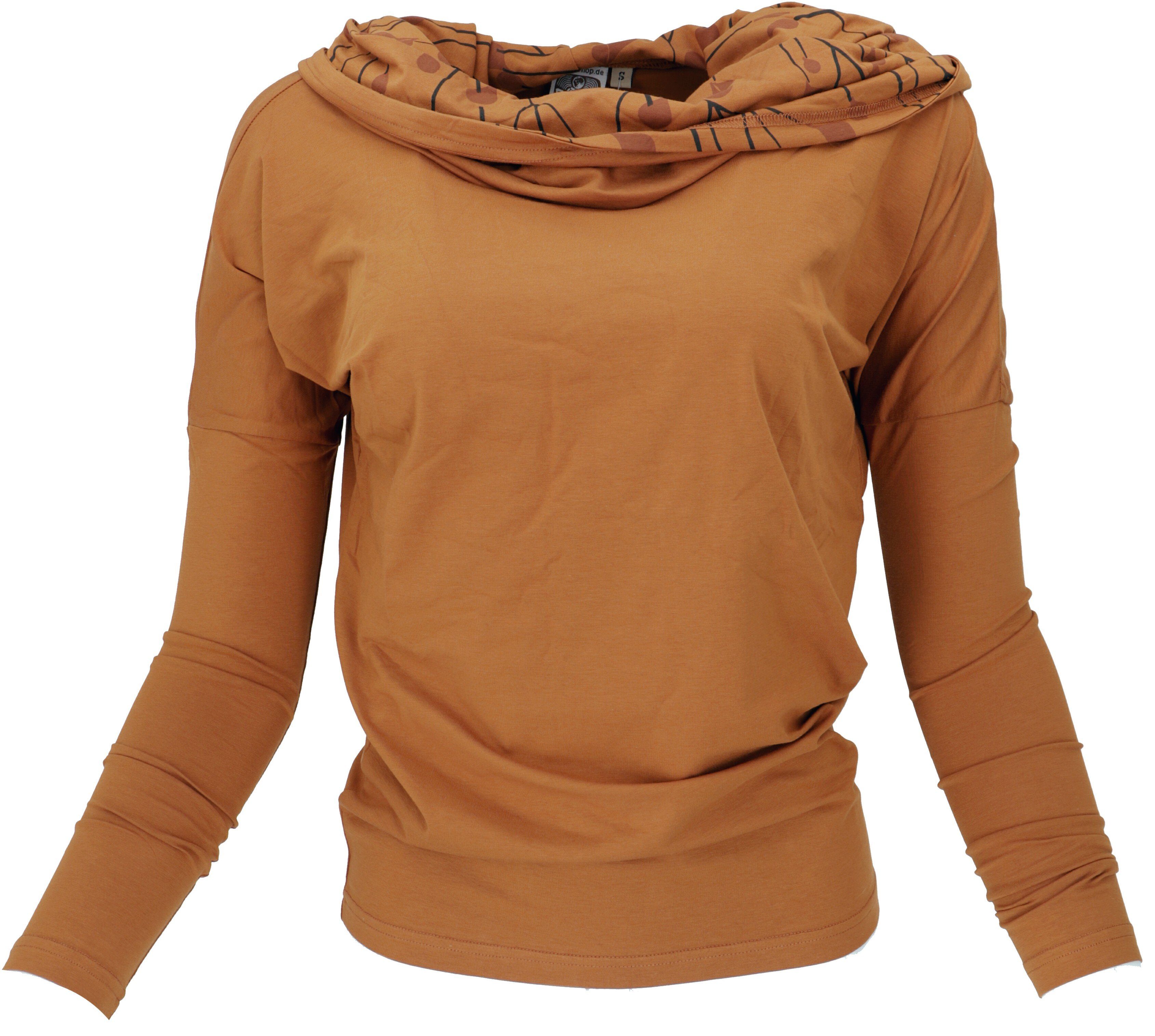 Longsleeve Boho.. alternative Bekleidung Longshirt caramel Guru-Shop aus Bio-Baumwolle, Lockeres