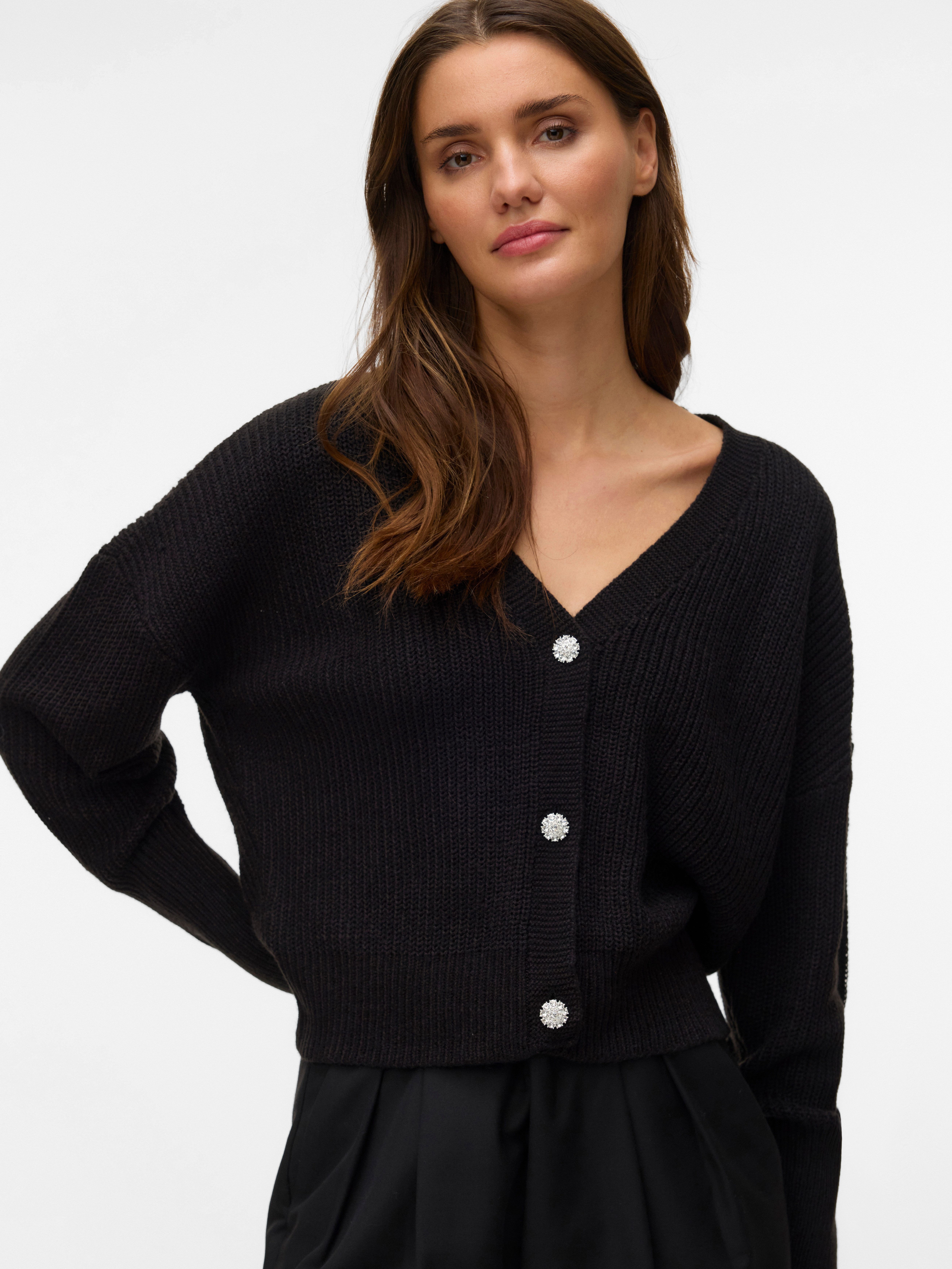 Vero Moda Strickjacke VMLEALIGHT LS V-NECK JEWEL CARDIGAN NOOS mit tiefem V günstig online kaufen