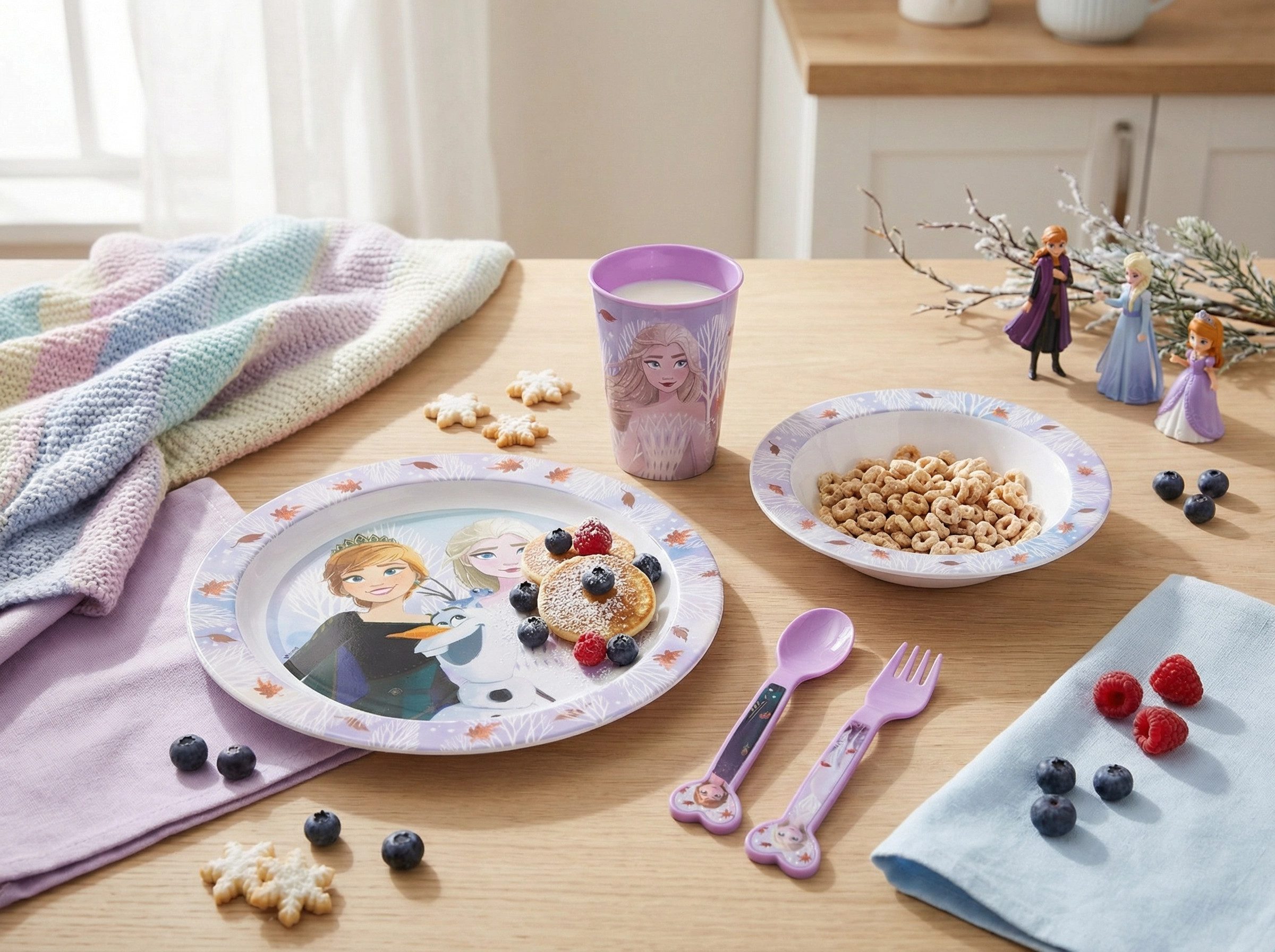 Disney Kindergeschirr-Set Disney Die Eiskönigin Elsa Kinder Geschirr-Set 5 teilig (5-tlg), 1 Personen, Becher, Teller, Schüssel