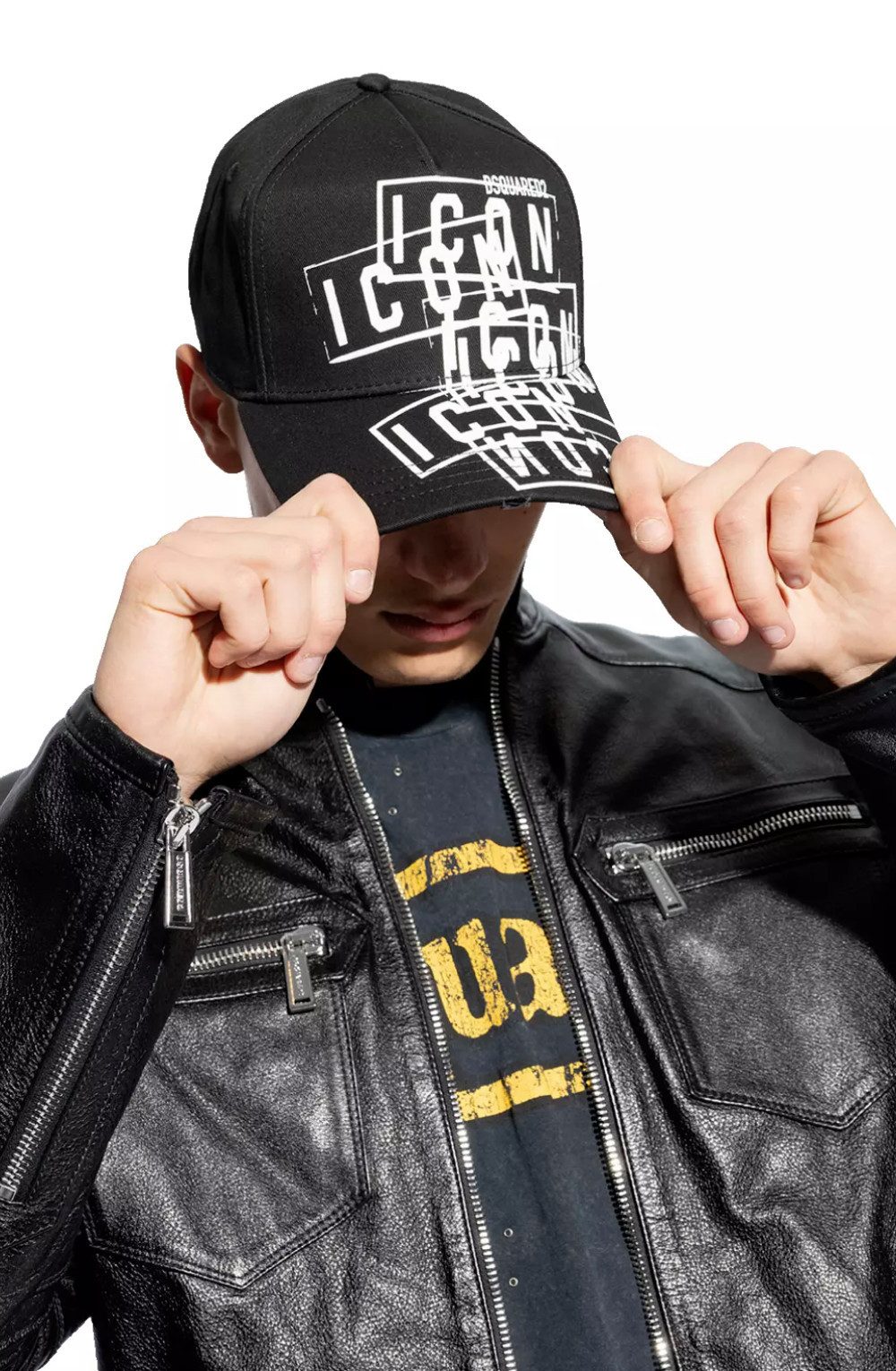 Dsquared2 Baseball Cap Multi Icon Cap Kappe Basebalkappe Gebogener Schirm mit Vintage-Elementen und gerippten Details