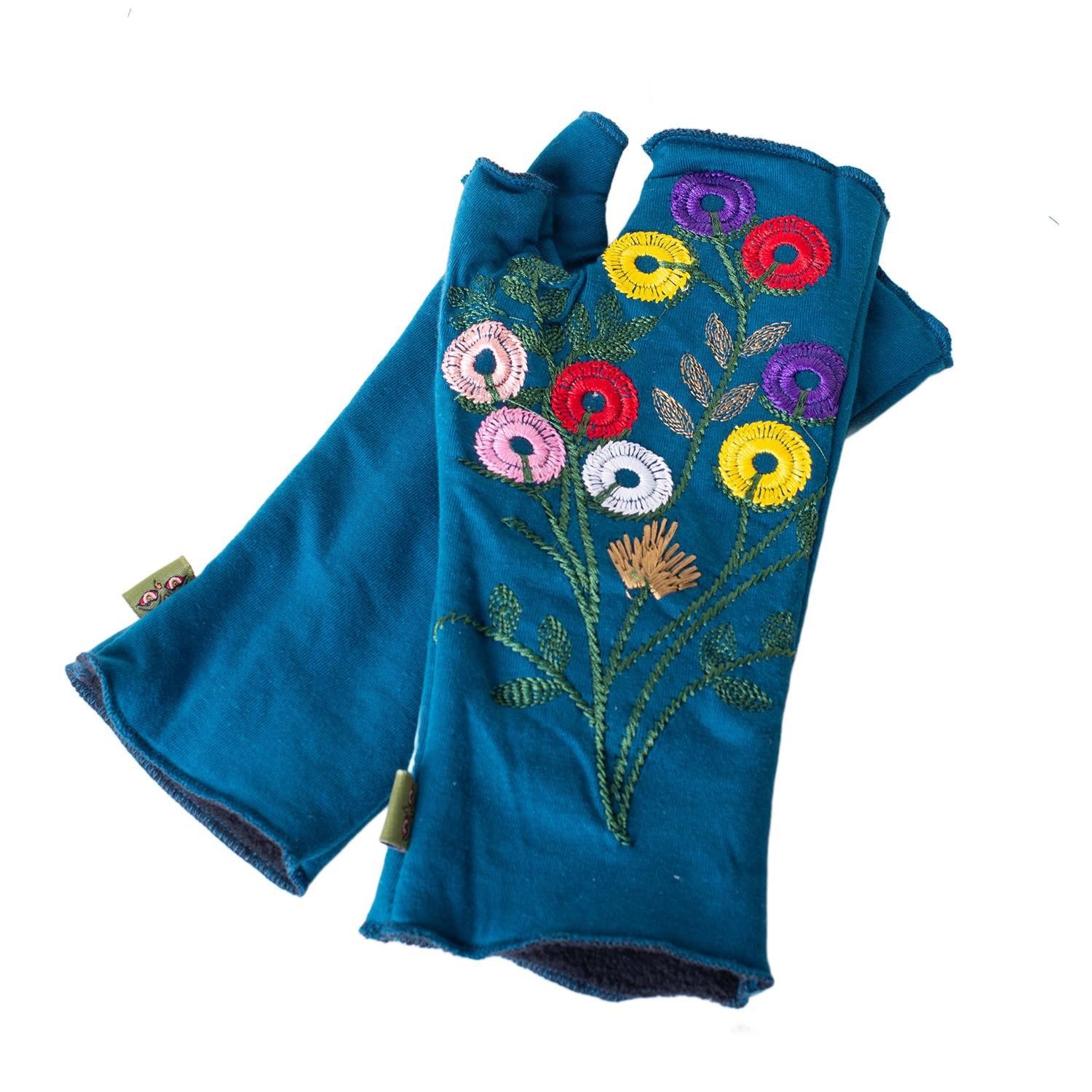 Vishes Armstulpen Warme Handstulpen mit Blumenstickerei, außen Baumwolle, innen Fleece Alternative Bekleidung, Ethno, Hippie, Retro Style