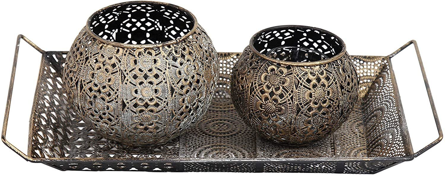 Flanacom Dekoteller Dekotablett orientalisch-marokkanische Tischdekoration St., aus (Einzelartikel, Metall 1 Verzierungen Einzelartikel), 