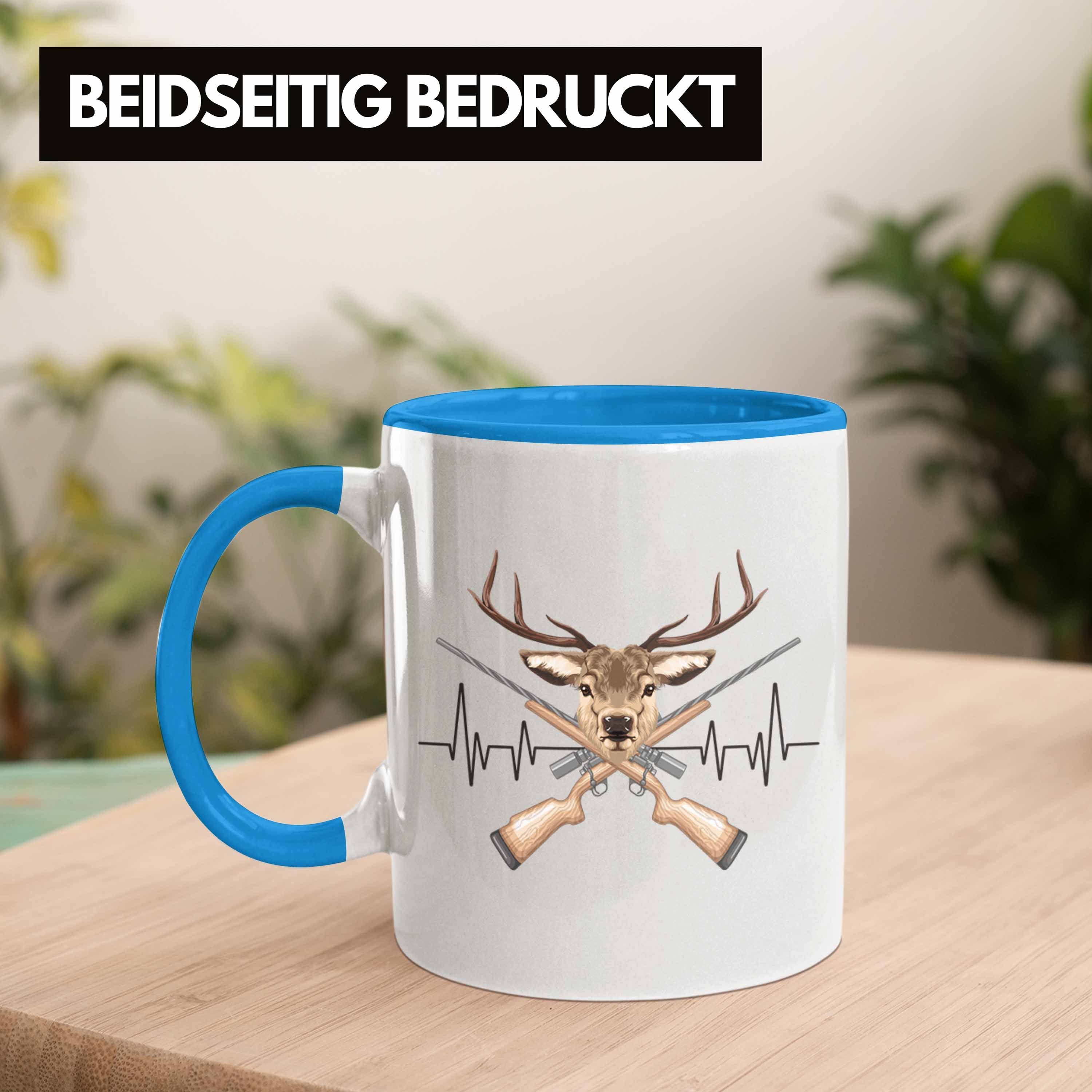 Herzschlag Blau Trendation Hobby für Reh Trendation Tasse - Gesche Jäger Geschenk Tasse Jagd