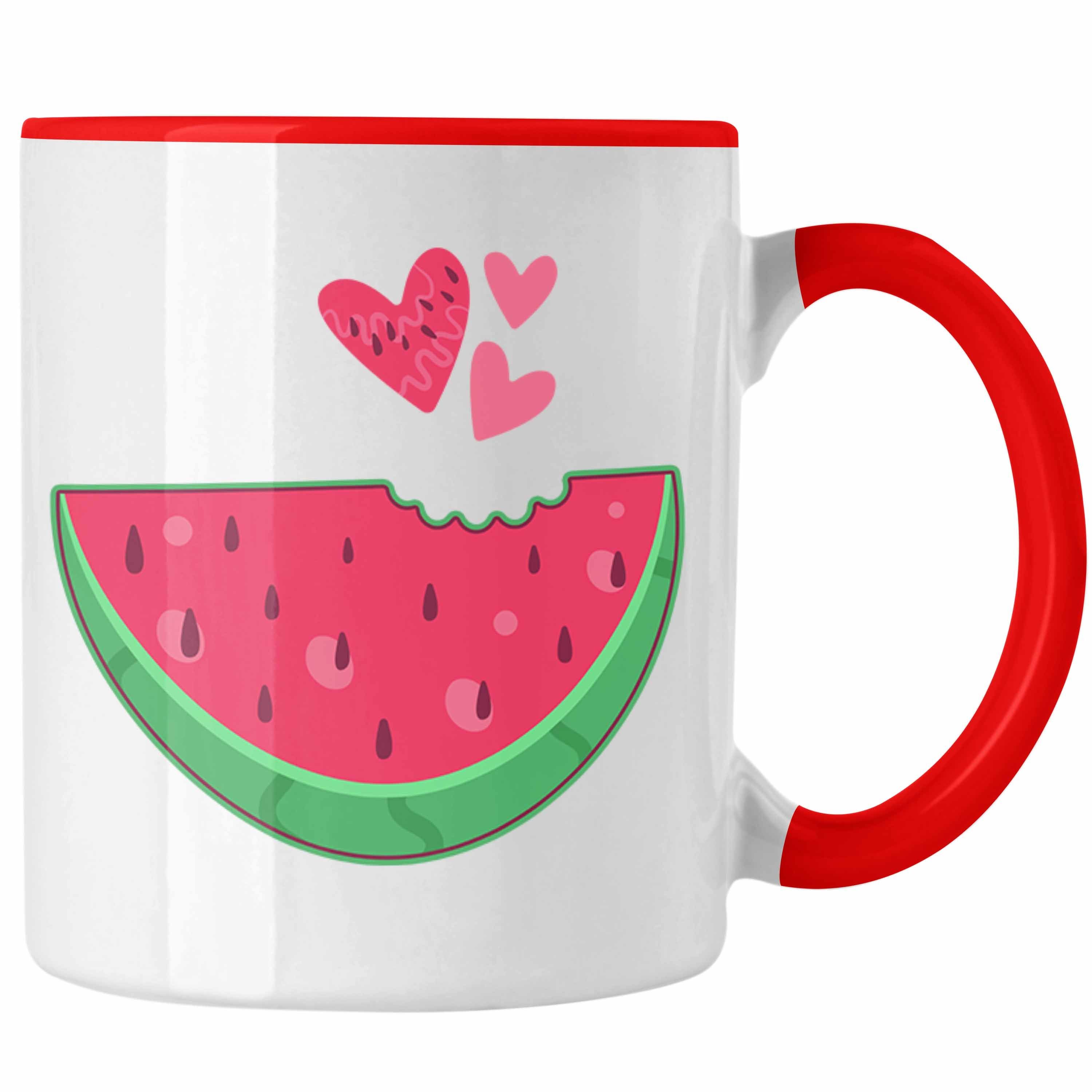 Trendation Tasse Trendation - Melone Grafik Tasse Geschenk Sommer Geschenkidee Melonen-Liebhaber Rot