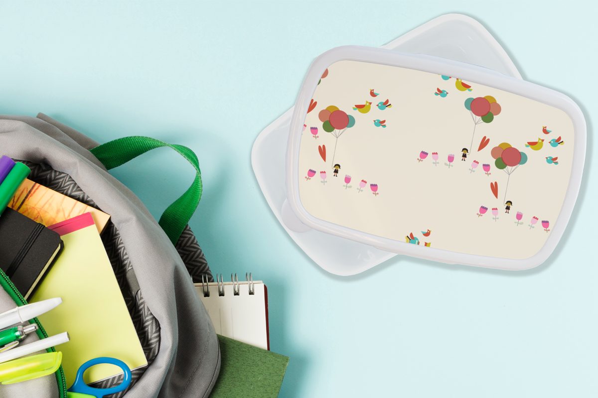 Mädchen - - für Mädchen Kinder, (2-tlg), Brotbox weiß Kinder Erwachsene, Kinder und Luftballons Kunststoff, Blumen Jungs für - Mädchen und MuchoWow - Lunchbox Muster - Brotdose, -