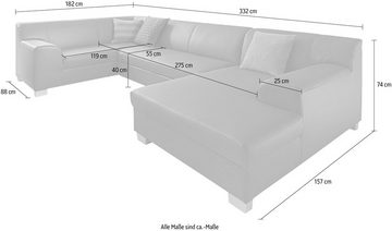 DOMO collection Wohnlandschaft Amando U-Form, wahlweise mit Bettfunktion, frei im Raum stellbar