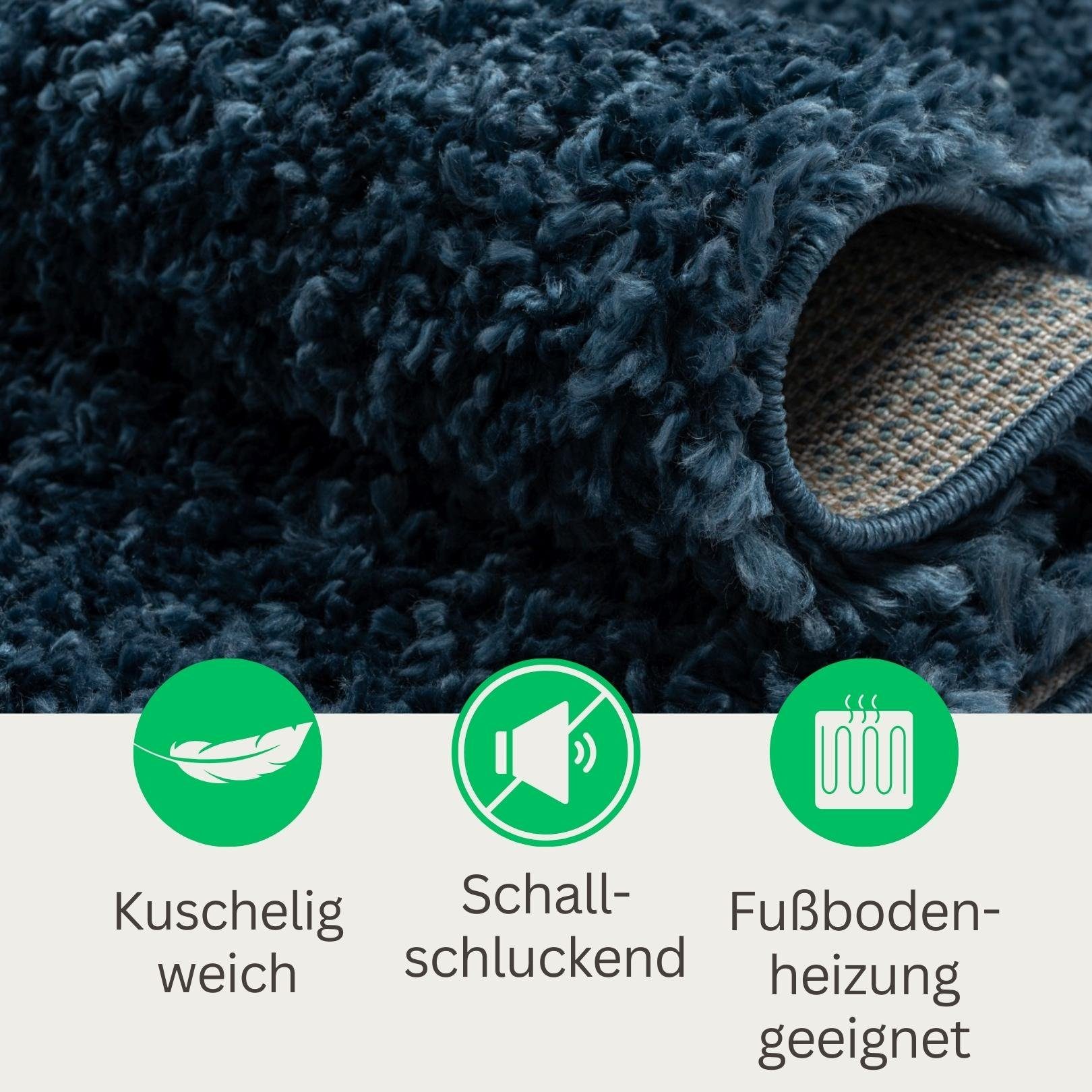 Wohnando Teppich MY-RUG Hochflorteppich Shaggy Star 100x100cm, rund, Höhe: 38 mm, einfarbig, leicht glänzend, extra flauschig
