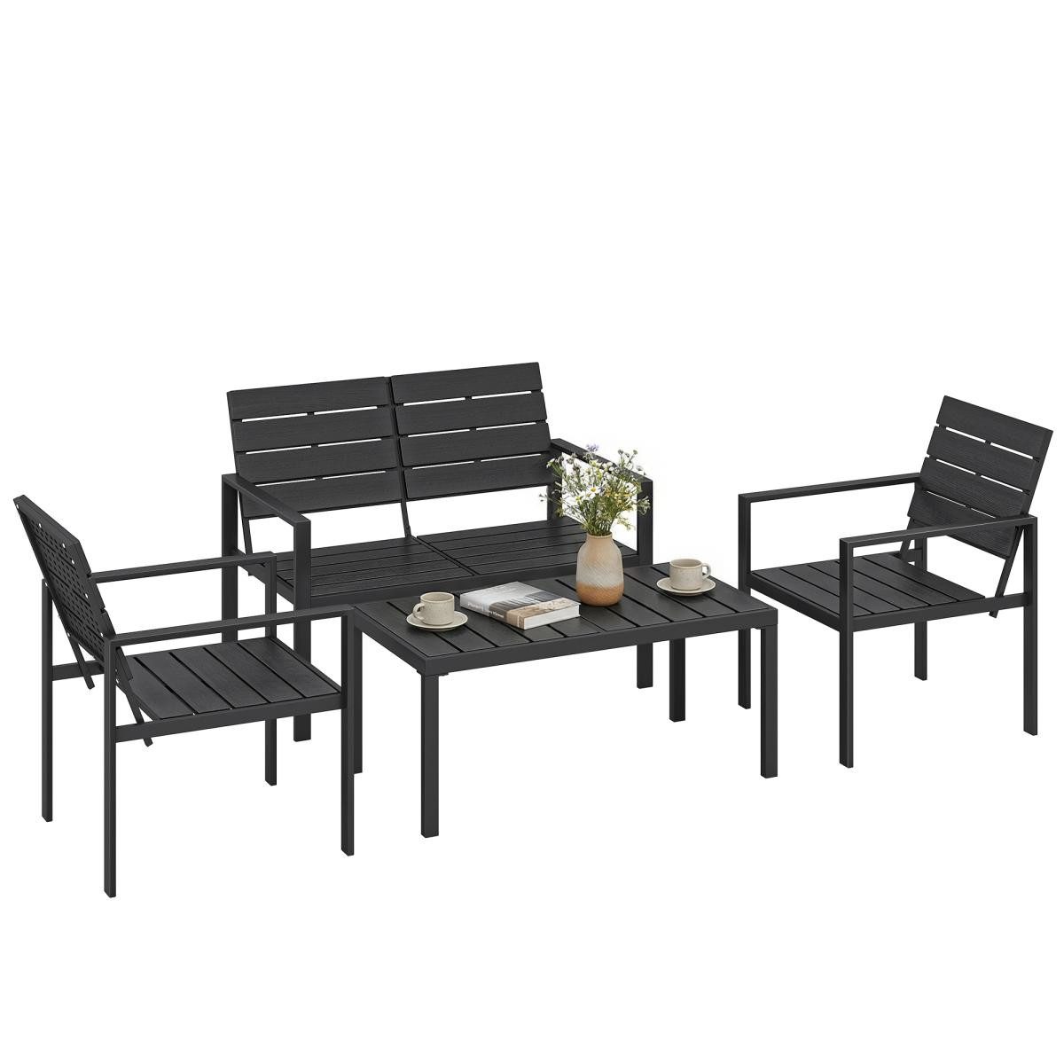 FELIXLEO Barhocker Gartenmöbel Set Sitzgruppe 4 Personen Schwarz 2er