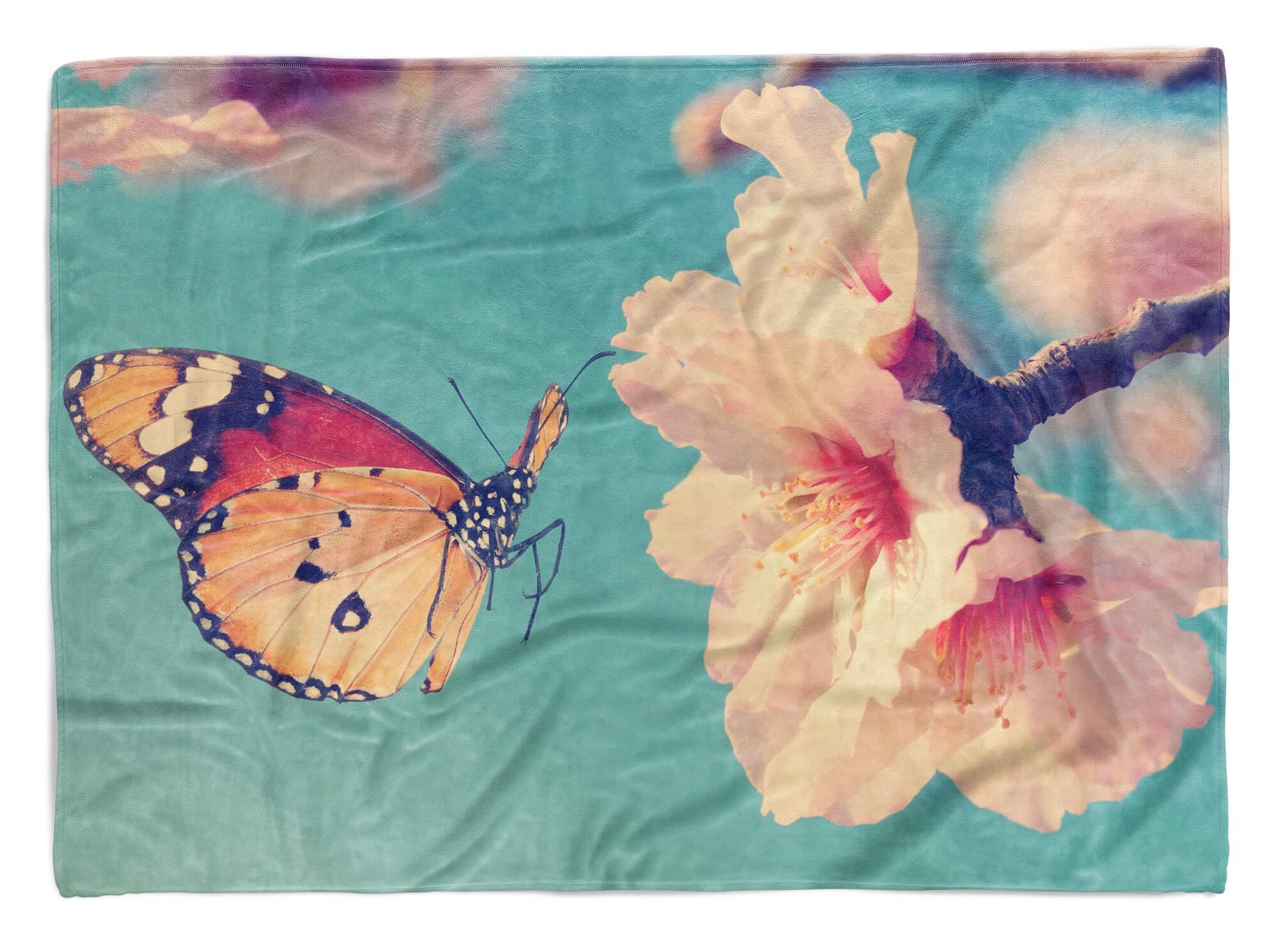 Sinus Art Handtücher Handtuch Strandhandtuch (1-St), mit Kirs, Schmetterling Saunatuch Handtuch Tiermotiv Kuscheldecke Baumwolle-Polyester-Mix