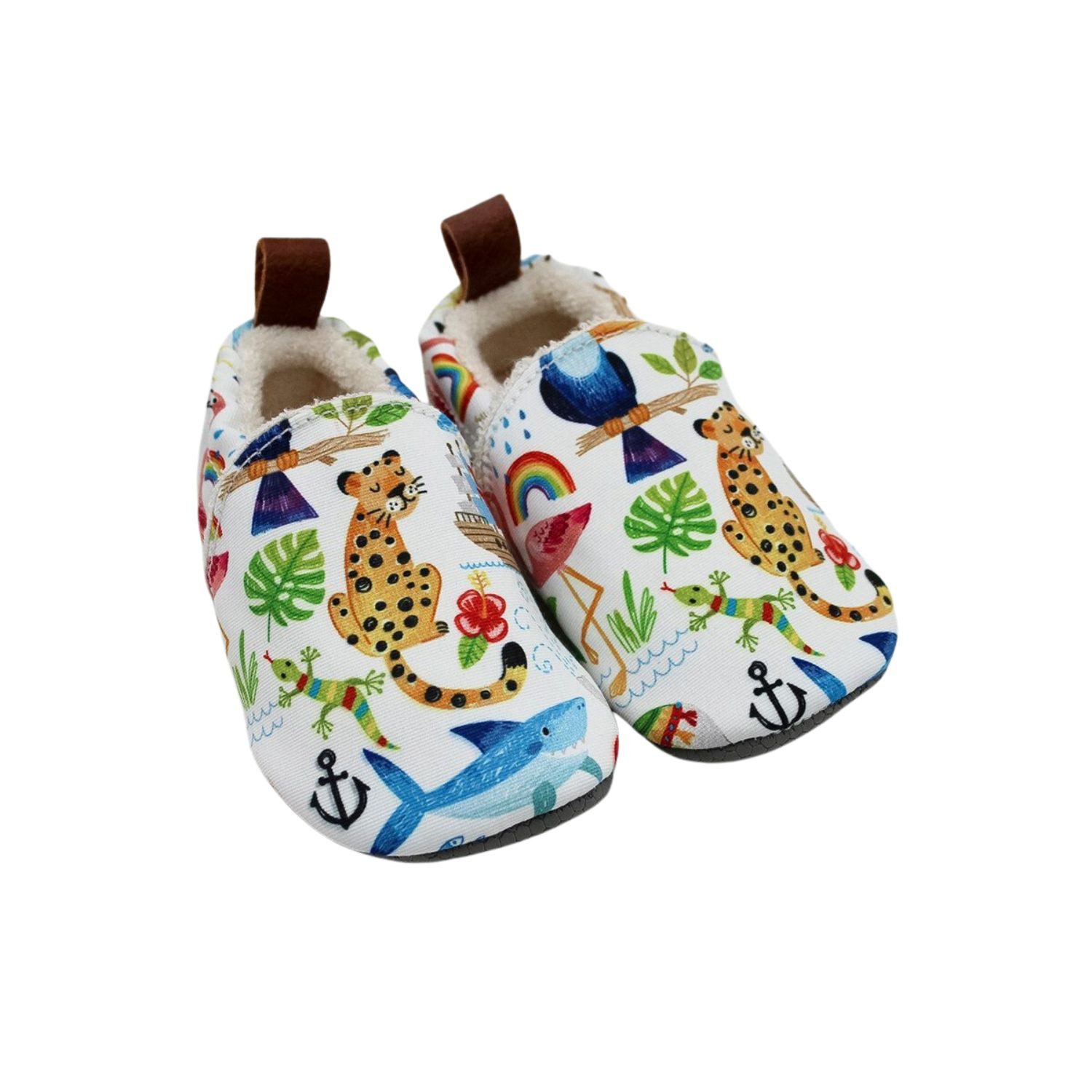 Kinderschuhe mit lustigen Tiermotiven, aus Seaqual Yarn, Kinder Hausschuh