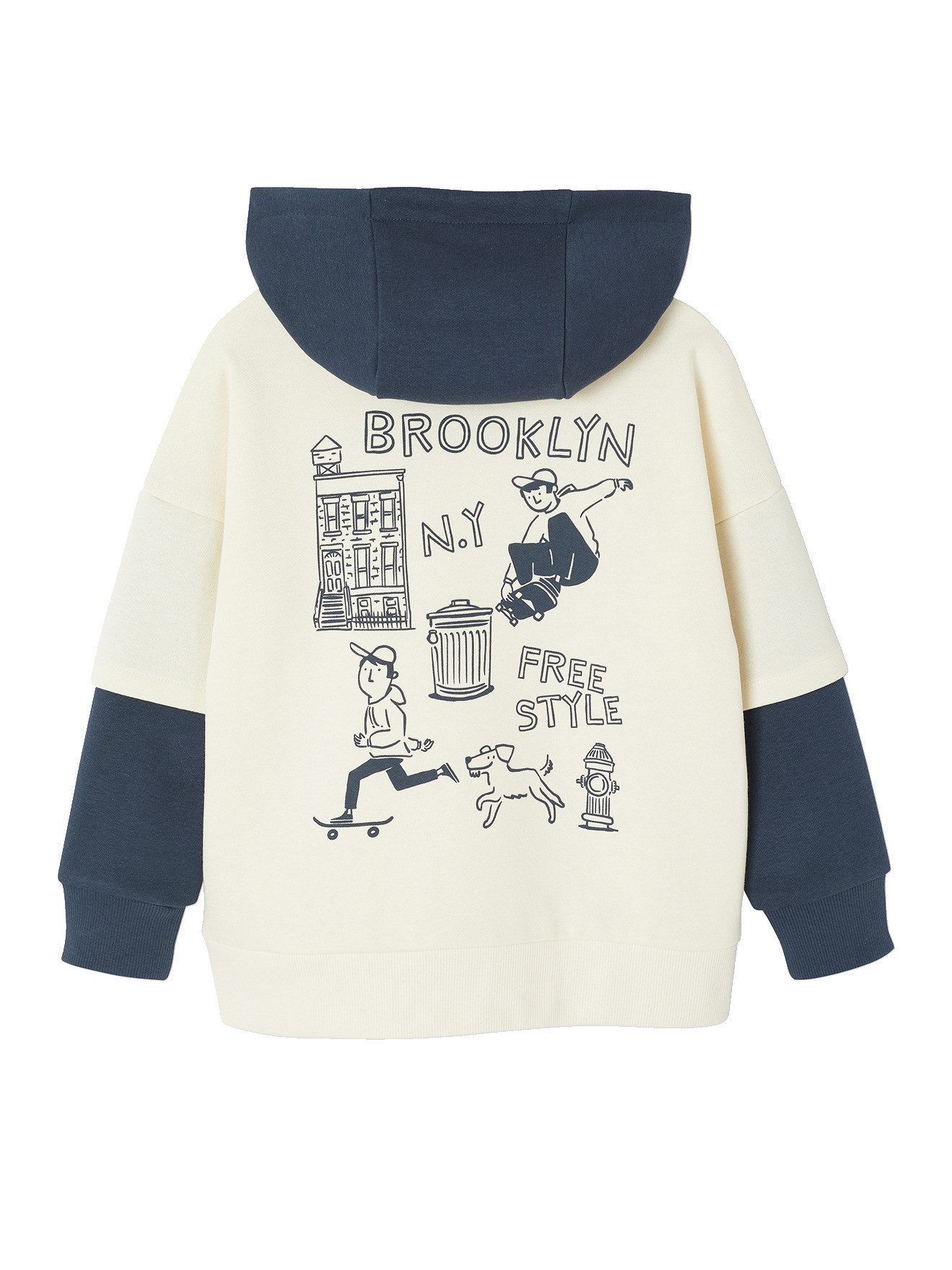 vertbaudet Fleecepullover Jungen Kapuzensweatshirt mit Prints, Lageneffekt