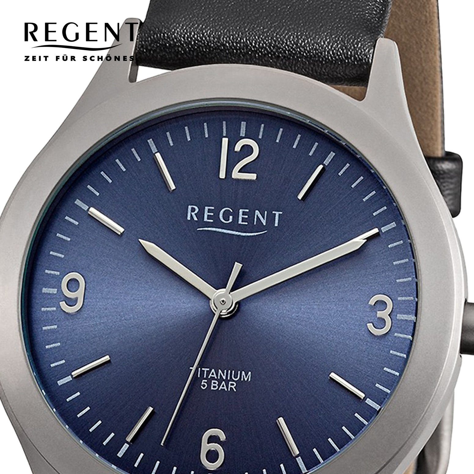 37mm), Armbanduhr rund, Armbanduhr Herren Regent Herren Quarzuhr Lederarmband groß (ca. extra Analog, Regent