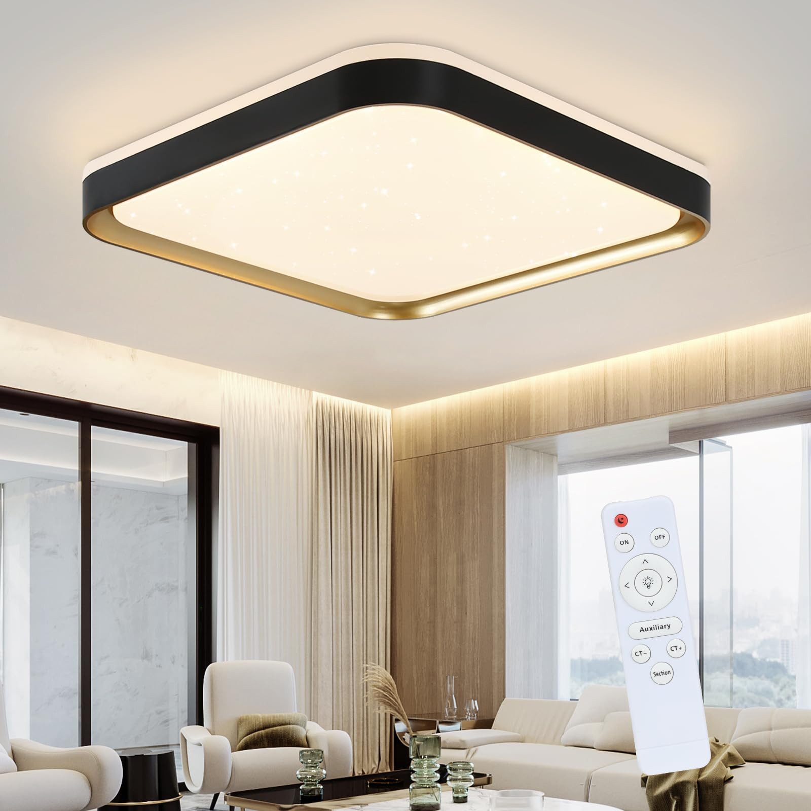 Nettlife LED Deckenleuchte Sternenhimmel Ekig Dimmbar 40cm Rund Modern Deckenlampe, Dimmbar mit Fernbedienung, LED fest integriert, Warmweiß, Neutralweiß, Kaltweiß, internes Netzteil