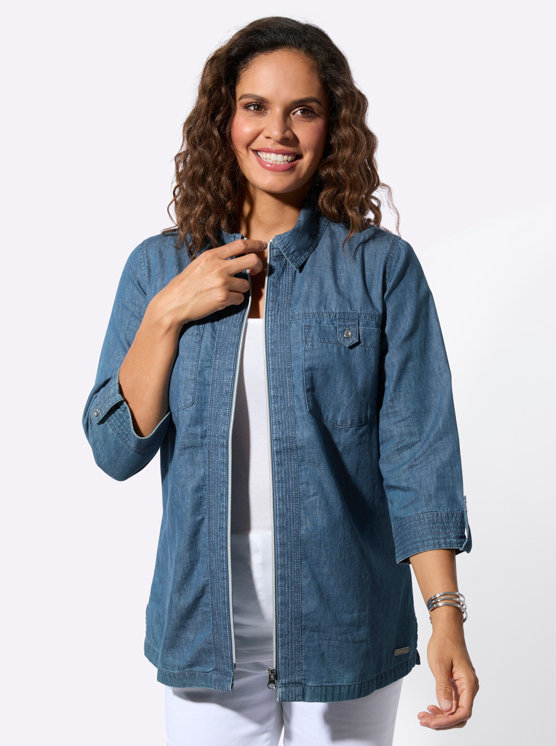 Witt Klassische Bluse Jeansbluse 3/4-Arm