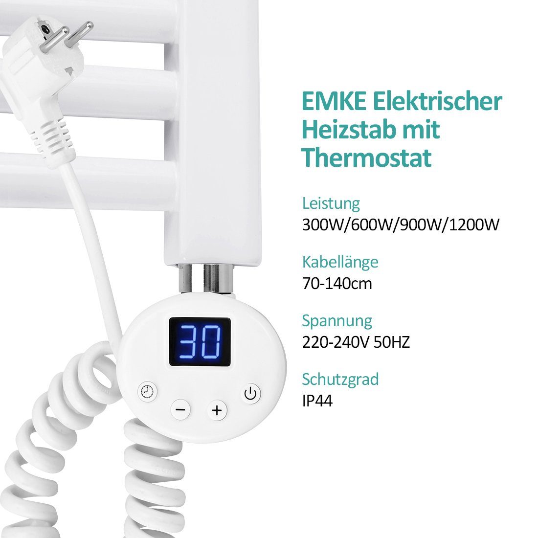 für Heizstab Heizelement EMKE mit EMKE Thermostat Heizpatrone Badheizkörper Heizstab