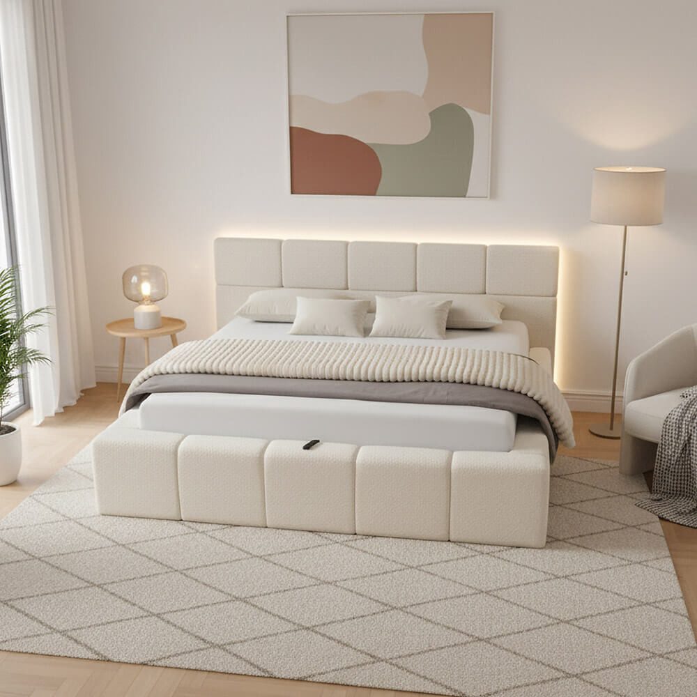 HOME DELUXE Polsterbett LED-Bett aus Teddy-Stoff mit Ablage GALA günstig online kaufen