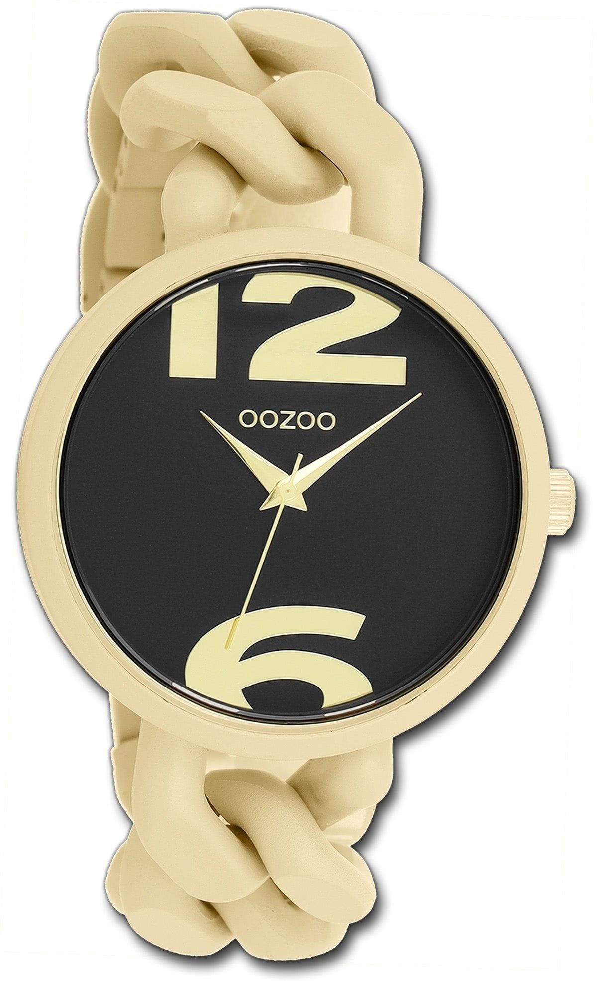 OOZOO Quarzuhr Oozoo Damen Armbanduhr Timepieces, (Analoguhr), Damenuhr Kunststoffarmband gold, rundes Gehäuse, groß (ca. 40mm)