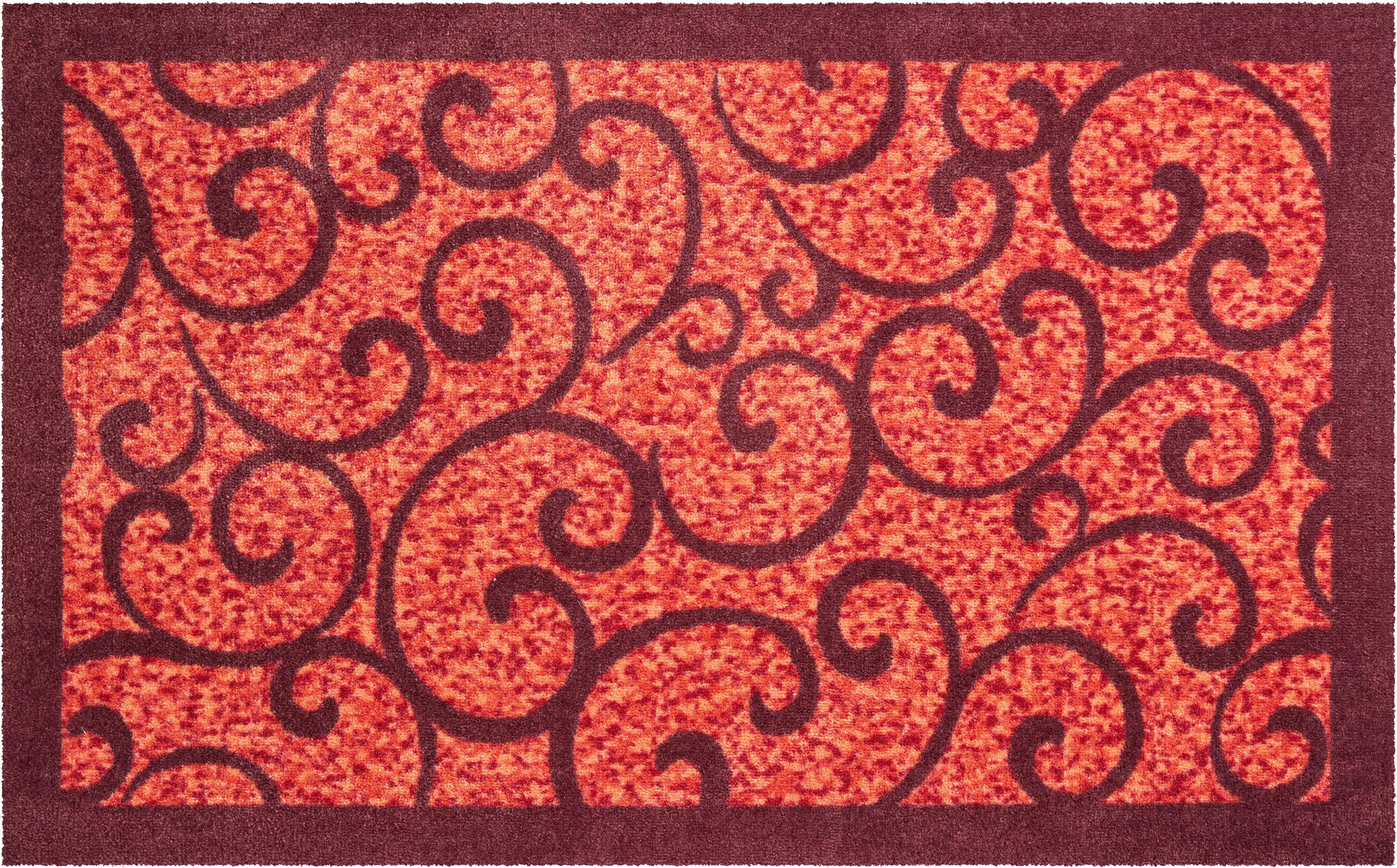 Teppich Höhe: und Grillo, rot 8 In- Outdoor rechteckig, mit verspieltes Grund, Teppich geeignet, mm, Bordüre Design,